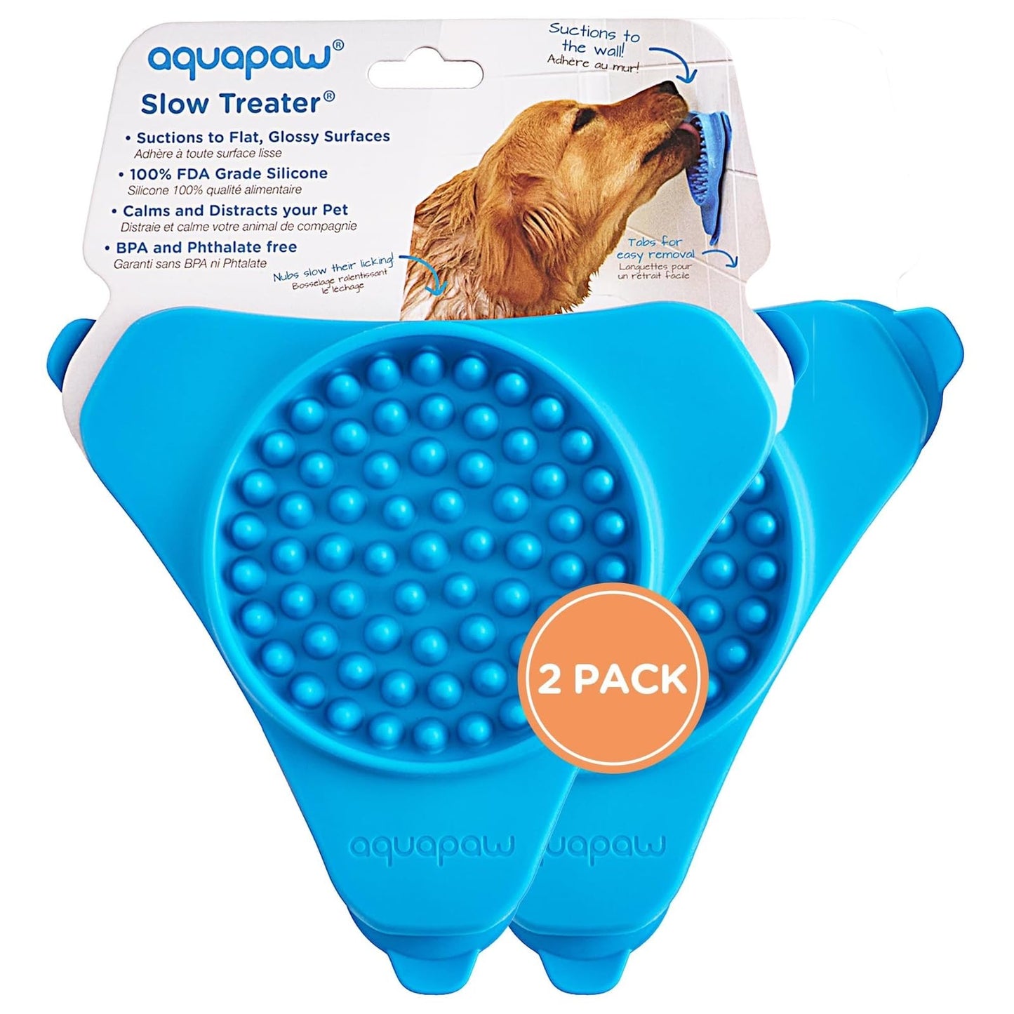 Aquapaw Lick Mat for Dogs - 2-Pack, Regular, Blue - Suction Cup Lick Mat & Slow Feeder Pad for Peanut Butter Dog Treats - Calming Bathing Aid