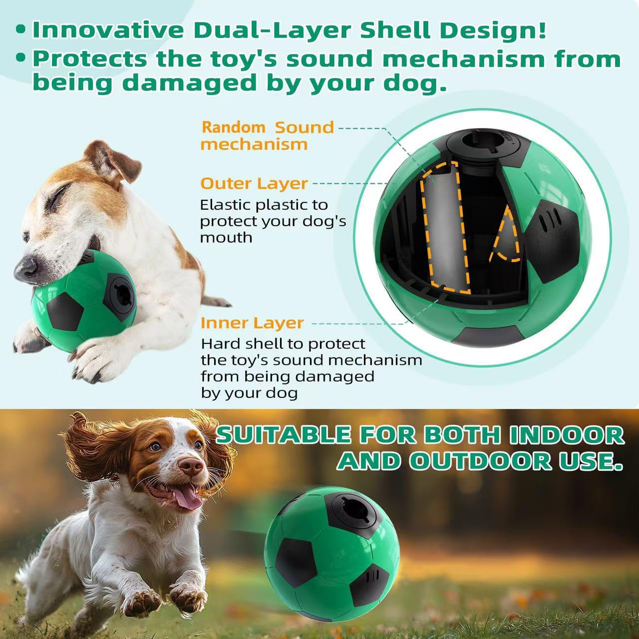Rensh Interactive Dog Toys Soccer Ball, Indestructible Dog Balls Perfect for Large Medium Breed, Dogs Puzzles for Smart Dogs & Treat Dispensing Dog Toys to Keep Them Busy, Dog Slow Feeder Treat Ball