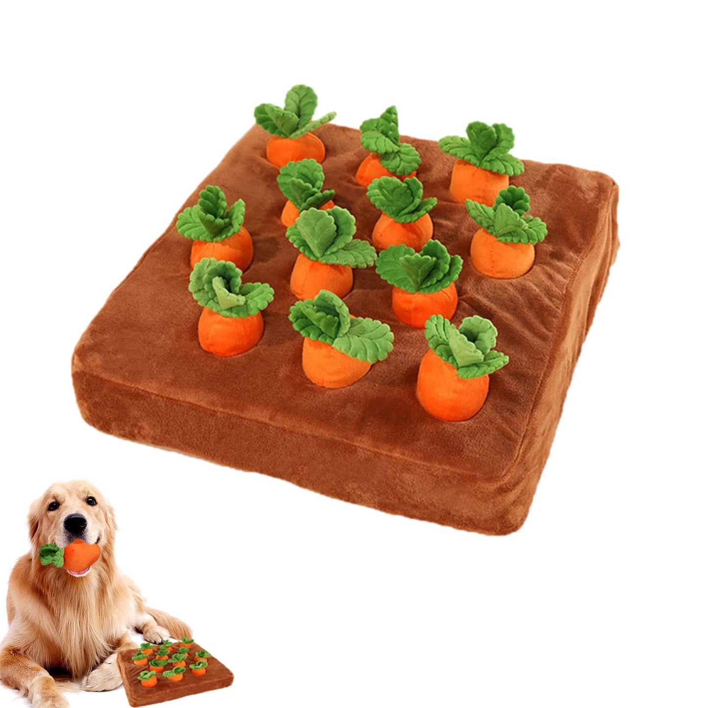 AGYTBG Carrot Snuffle Mat for Dogs, Interactive Dog Plush Puzzle Toys, 2 in 1 Non-Slip Nosework Feed Games, Pet Stress Relief with 12 Carrots