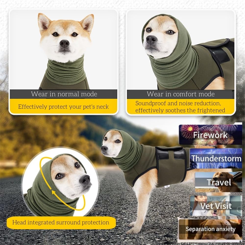 LAROTSUBA Dog Anxiety Relief Coat,Anxiety Jacket for Dogs,Dog Calming Vest,Adjustable Dogs Anxiety Calming Wrap for Fireworks,Thunderstorm,Travel,Separation（Military Green XL）