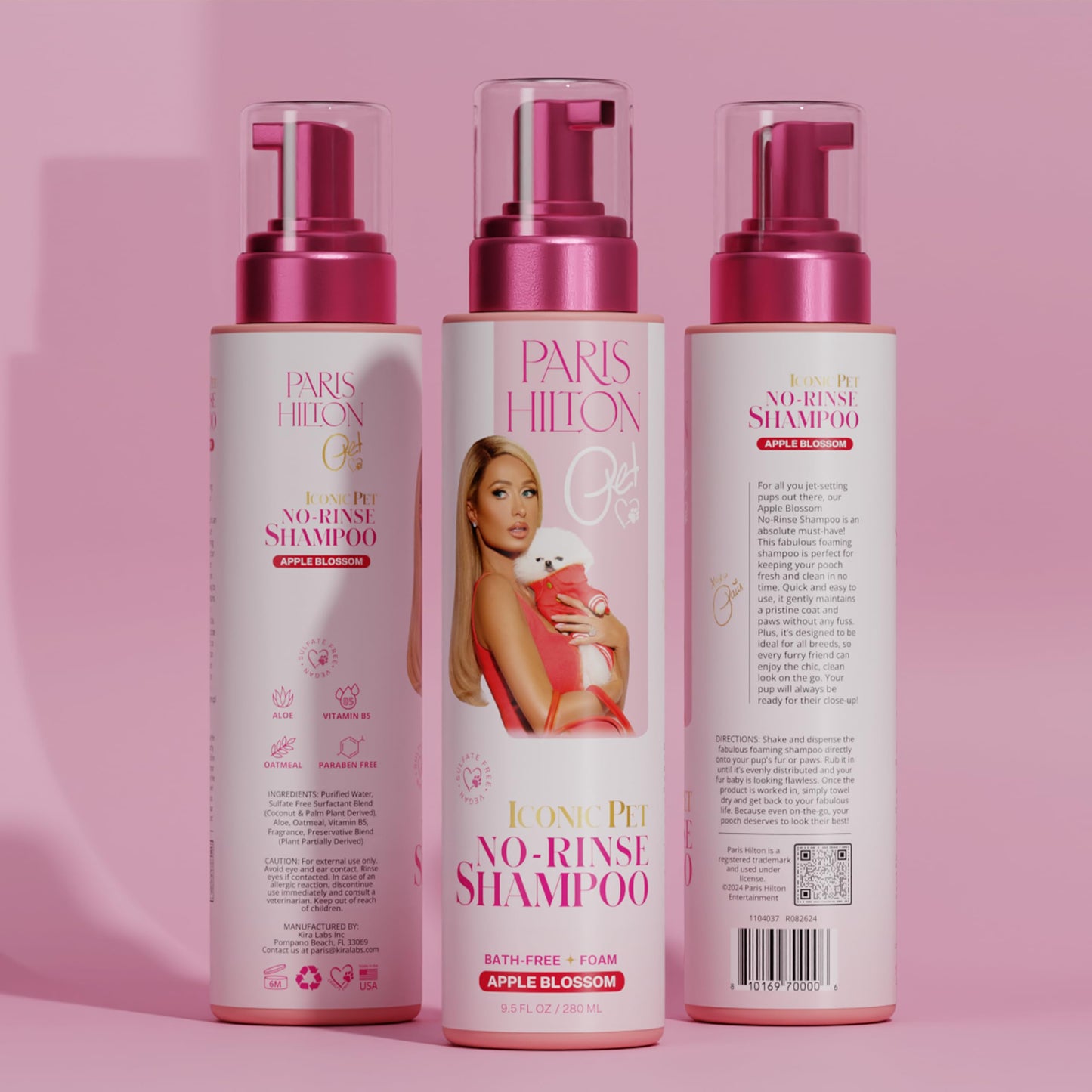 Paris Hilton Pet Iconic Apple Blossom Scent No-Rinse Dog Shampoo, Waterless Dog Wash, Hypoallergenic, 280ml – Quick Clean for Dogs, Easy Grooming, No Rinse Needed