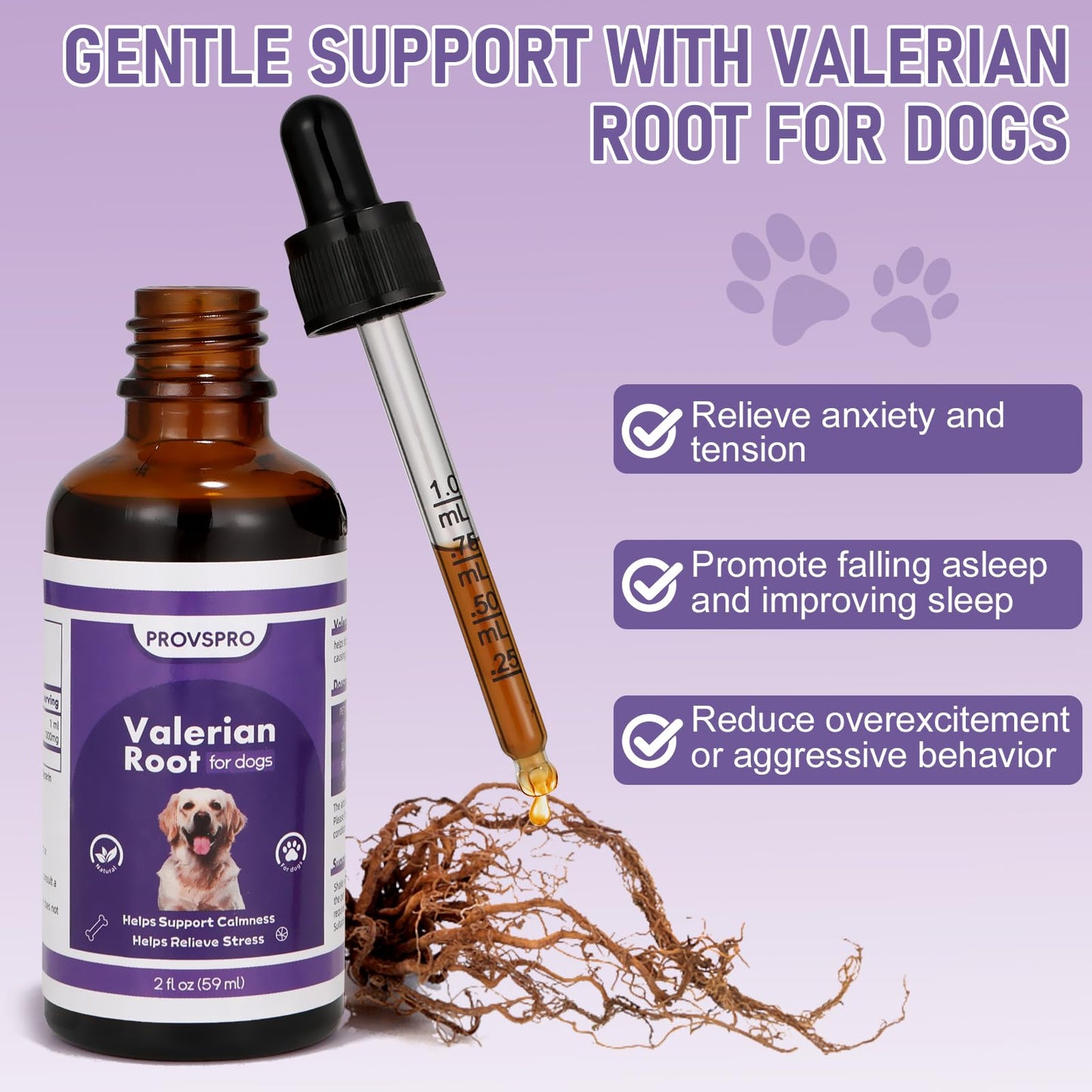 Valerian Root for Dogs, Valerian Root for Anxiety and Stress Relief in Dogs, Herbal Supplement to Help Support Calmness, Dog Sedative Calming Drops for Dogs, 2 fl oz