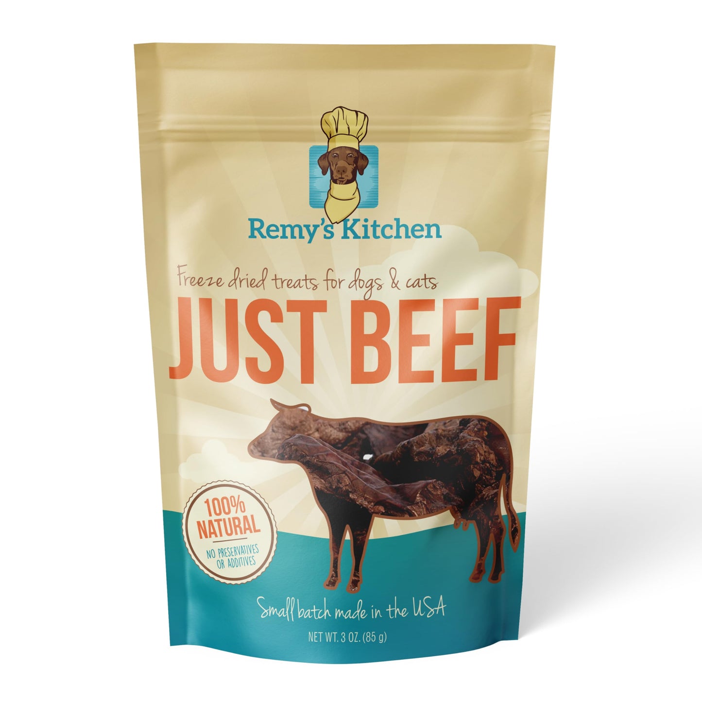 Remy’s Kitchen Just Beef Freeze Dried Dog Treats USA Sourced and Small Batch Made - Human-Grade, All Natural Single Ingredient Dog Treat Without Artificial Preservatives, Grain Free - 3 oz