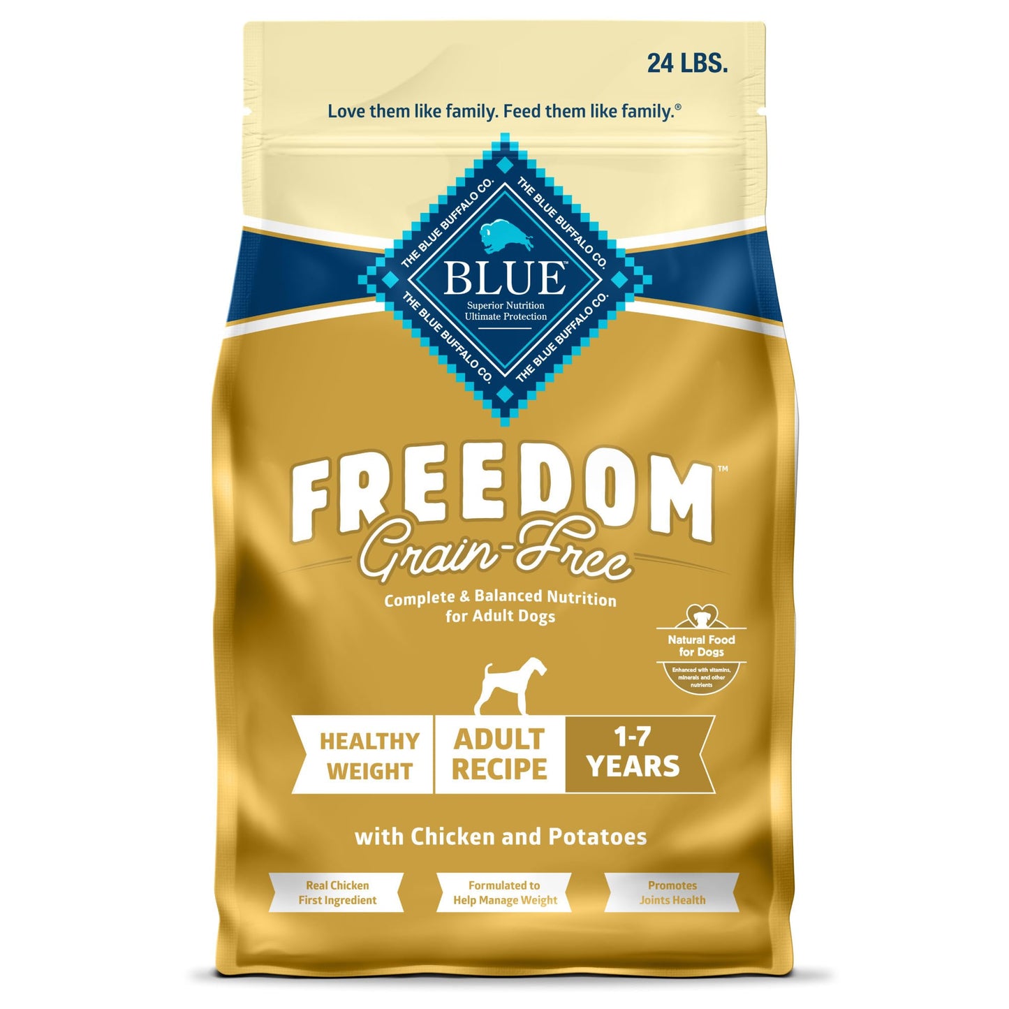 Blue Buffalo Freedom Grain-Free Healthy Weight Dry Dog Food, Complete & Balanced Nutrition for Adult Dogs, Made in the USA With Natural Ingredients, Chicken & Potatoes, 24-lb Bag
