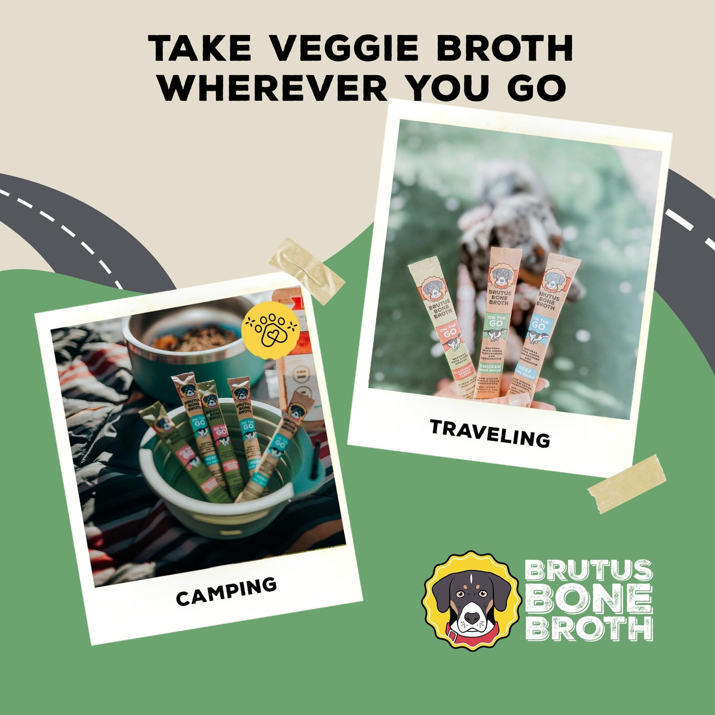 Brutus Broth Instant On The Go Vegetable Powder for Dogs - Vegetable Powder with Omegas 3, 6 & 9 & Turmeric - Human Grade Food Toppers for Dry Food & Picky Eaters - 5 Stick (Salmon Flavor)