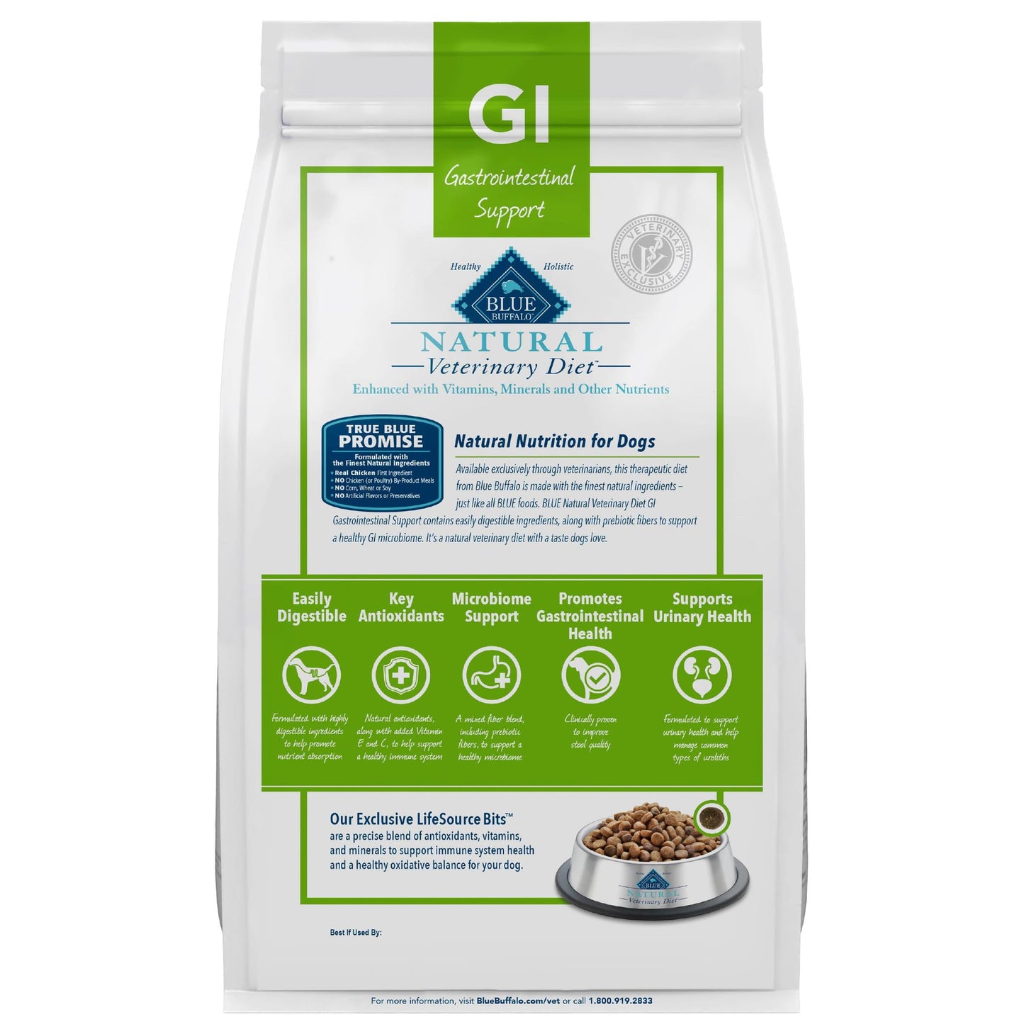 Blue Buffalo Natural Veterinary Diet GI Gastrointestinal Support Dry Dog Food, Veterinarian's Prescription Required, Chicken, 6-lb Bag