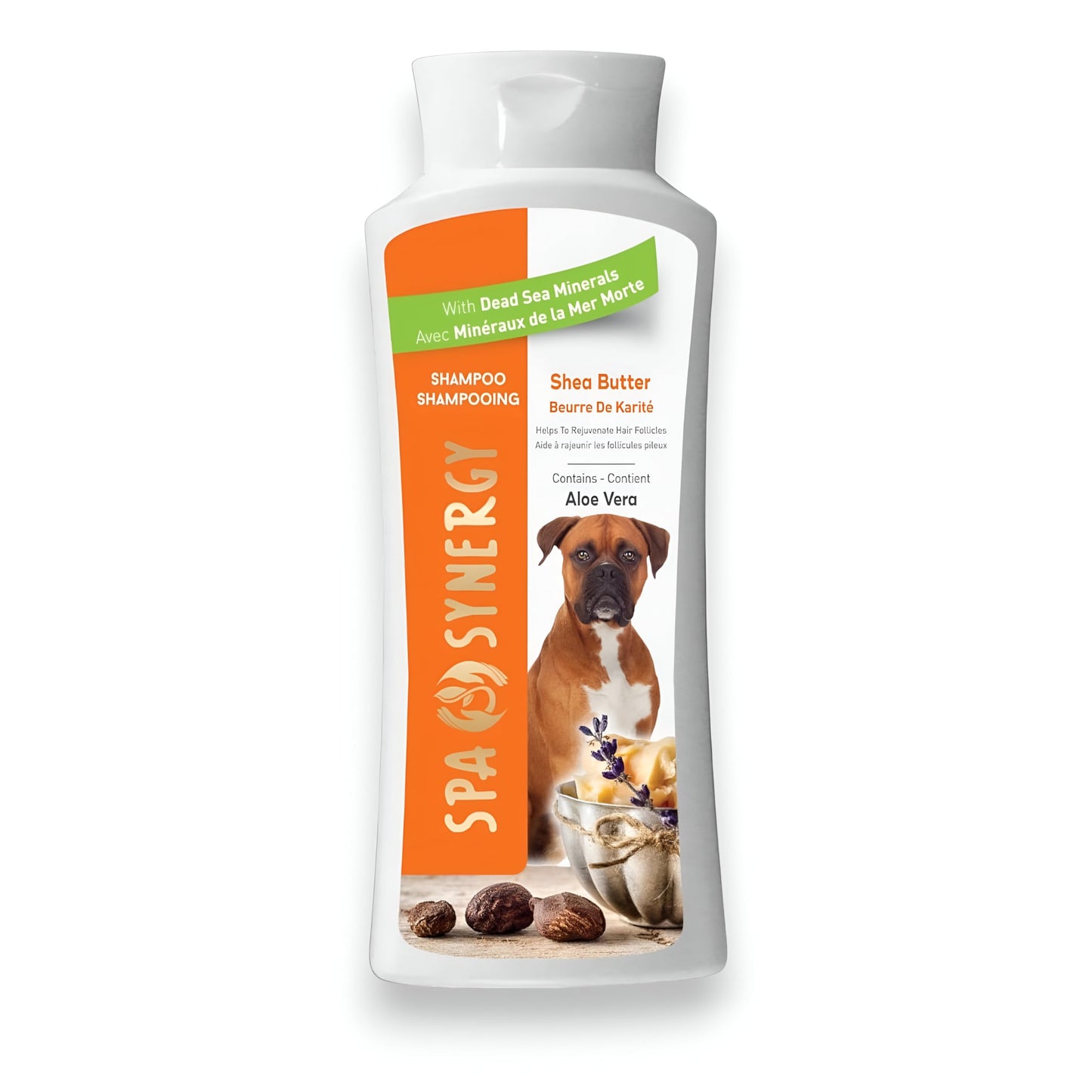 Spa Synergy Pet Dog Shampoo Natural Dead Sea Mineral Rich, Aloe Vera & Vitamin-E, Rejuvenate Hair Follicles, Emolliate Hair & Skin – Shea Butter - (1) Bottle 16.5 FL OZ