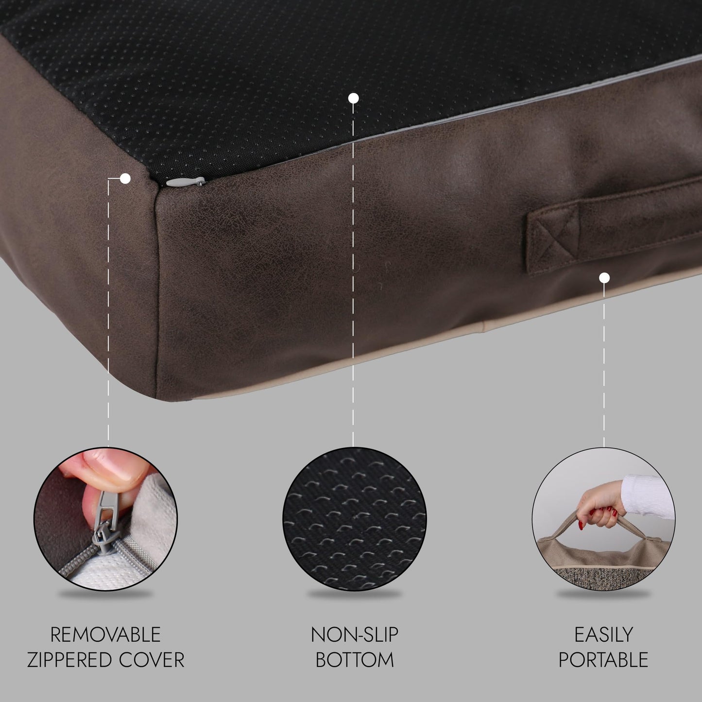 Memory Foam Dog Bed for Medium Dogs- Waterproof Dog Bed Mat with Removable Washable Cover, Waterproof Lining and NonSkid Bottom.Brown