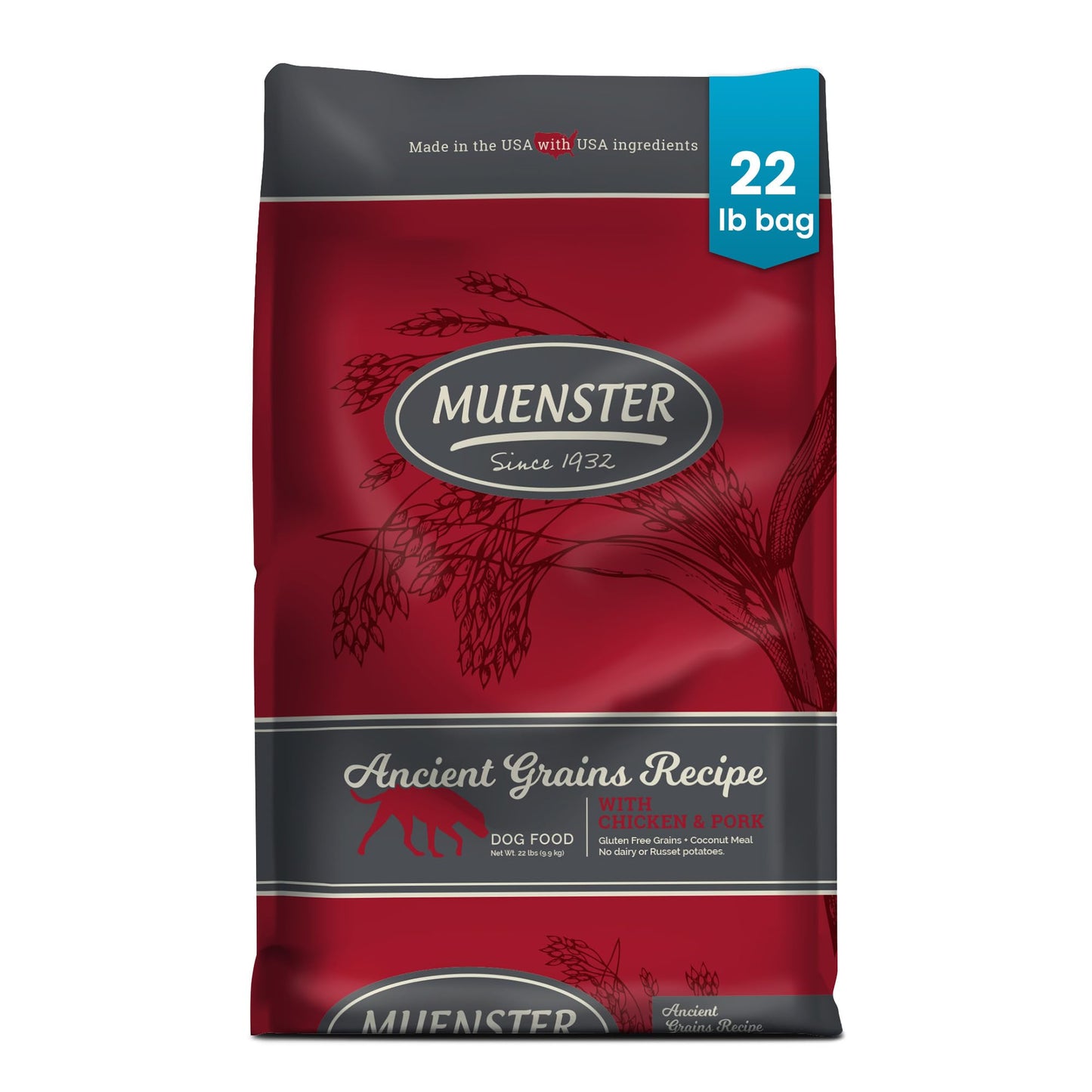 Muenster Ancient Grains Chicken & Pork Dry Dog Food, 22lb - Gluten-Free, High Protein, Digestive Support