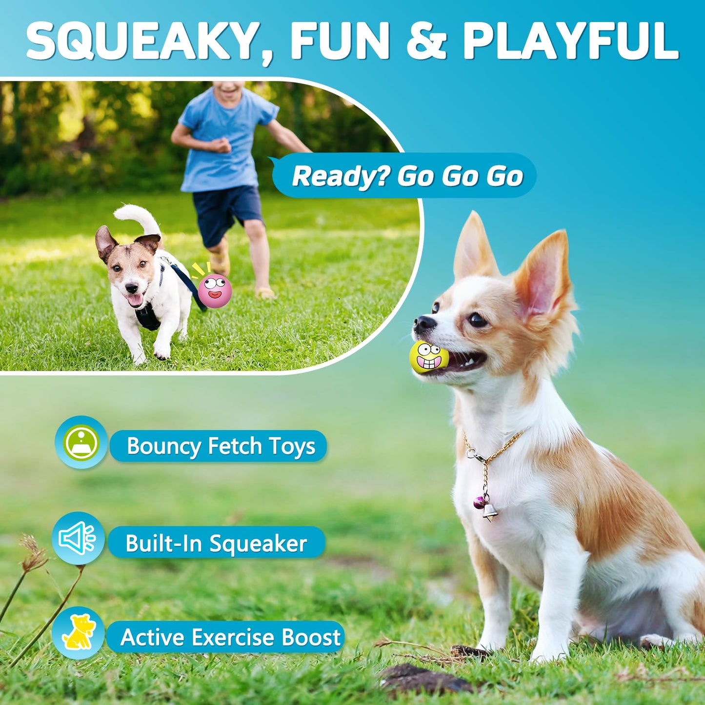 HDSX Squeaky Dog Toys Soft Latex Rubber Squeaky Dog Balls for Puppy Small Pet Dogs (8 Pack) (Round Balls)