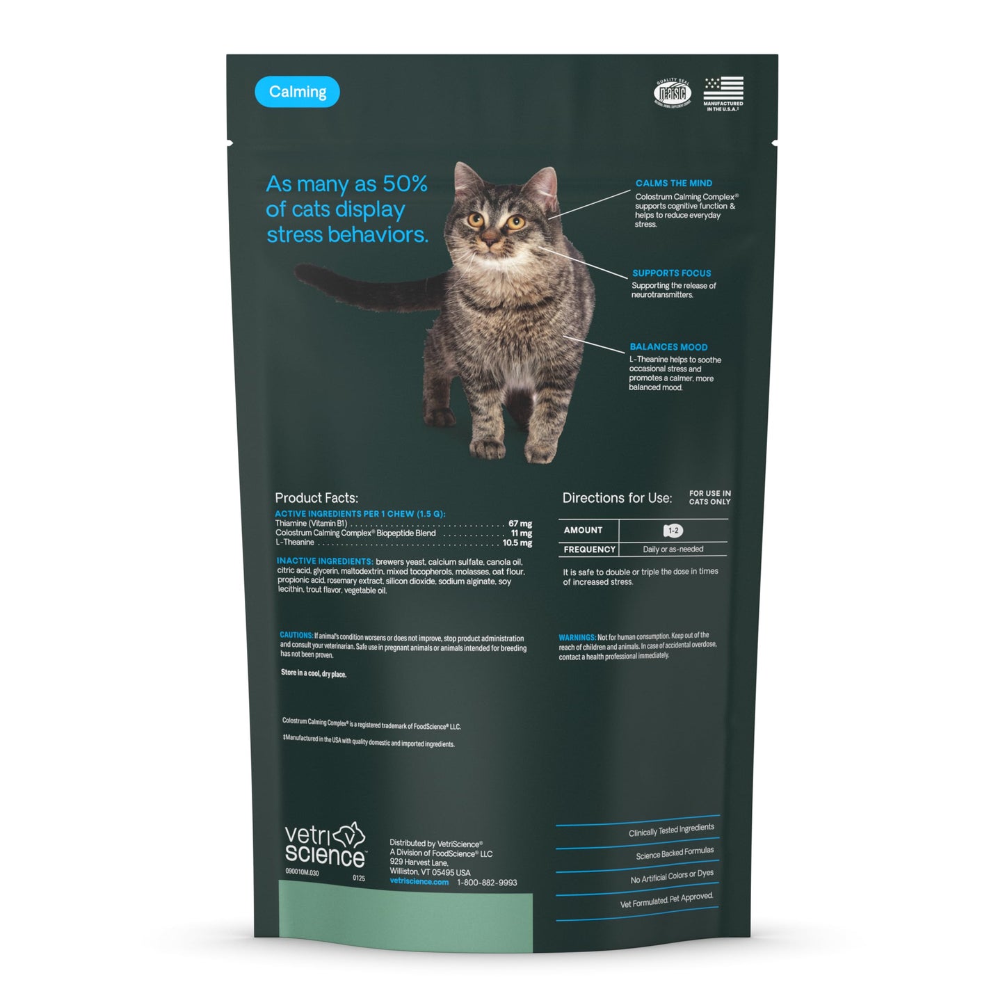 VetriScience Calm & Confident Chews, Composure Calming and Anxiety Supplement for Cats, Reduce Stress and Fear, Ideal for Travel, Vet, Grooming and Routine Changes, Trout, 30 Count