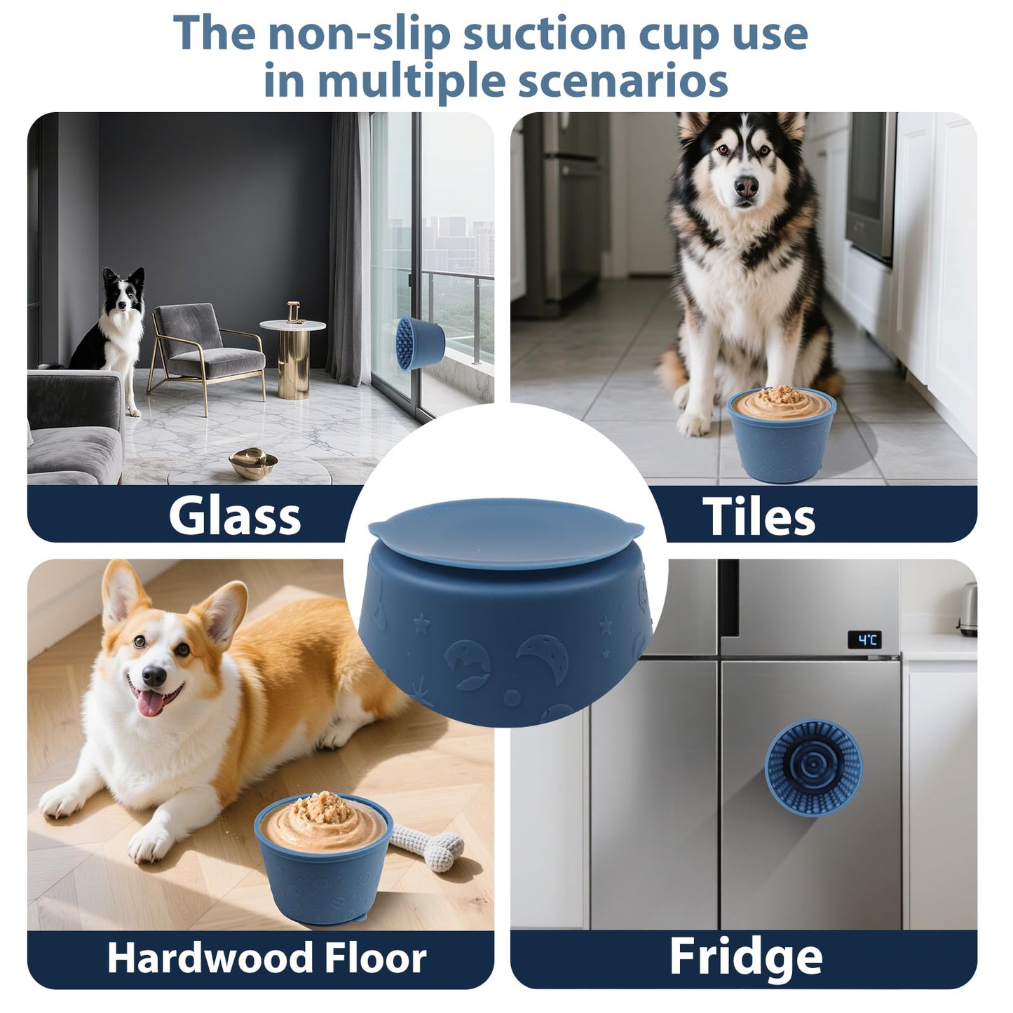 Dog Lick Bowl, Premium Silicone Anxiety Relief Slow Feeder & Treat Dispenser, Non-Slip Lick Mat for Small Medium Large Dogs, BPA Free Oral Health Enrichment Toy, S, Dark Blue