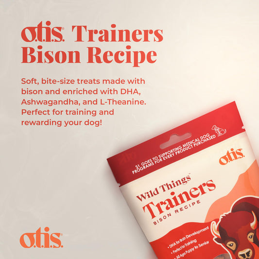 O.T.I.S. Wild Things Trainers Bison Recipe – 4 oz – Bite-Size Dog Training Treats with DHA, Ashwagandha & L-Theanine – GMO-Free – No Hormones or Artificial Additives
