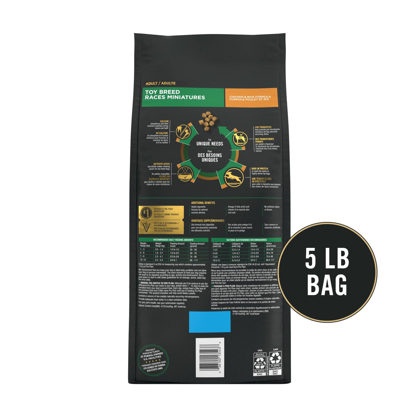 Purina Pro Plan Toy Breed Dog Food, Chicken and Rice Formula With Guaranteed Live Probiotics - 5 lb. Bag