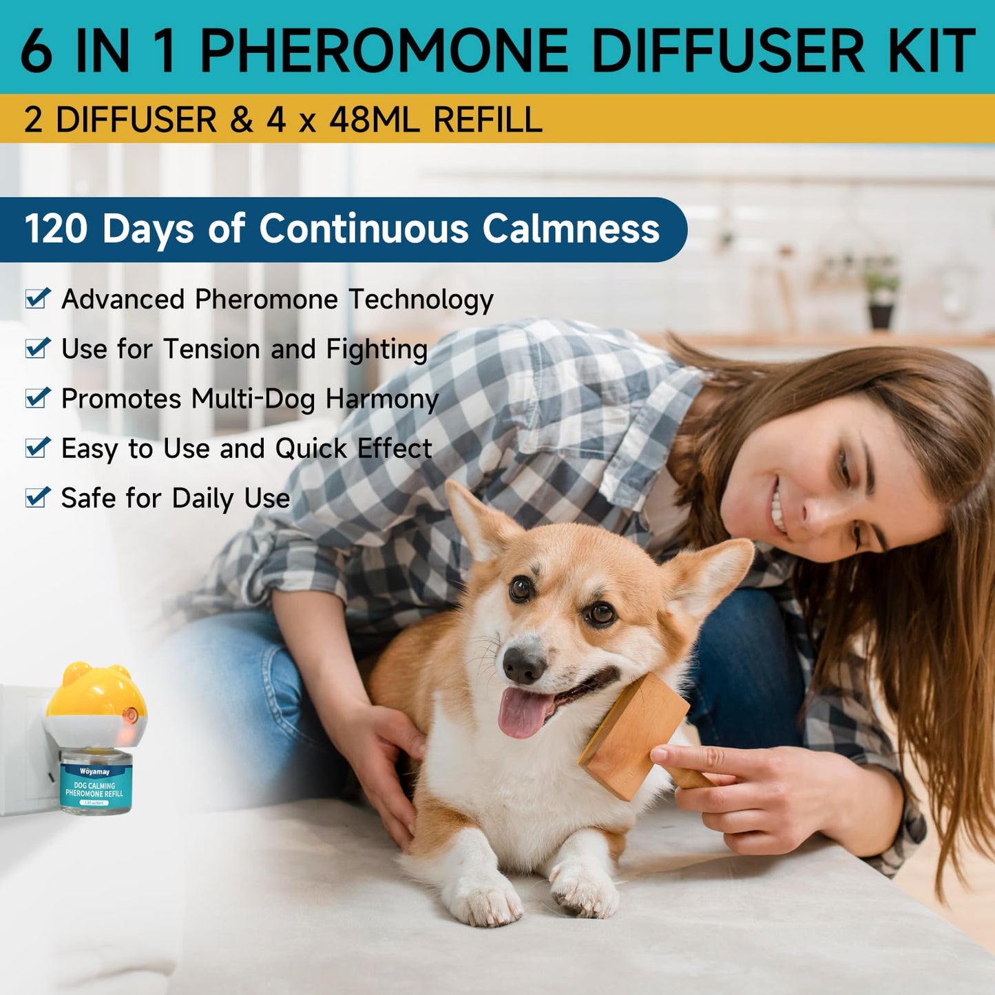 Woyamay Cat & Dog Wellness Bundle – Anti-Itch Allergy Chews for Cats + Dog Calming Pheromone Diffuser Kit, Supports Cat Skin Comfort & Reduces Dog Anxiety, All-in-One Pet Care Solution