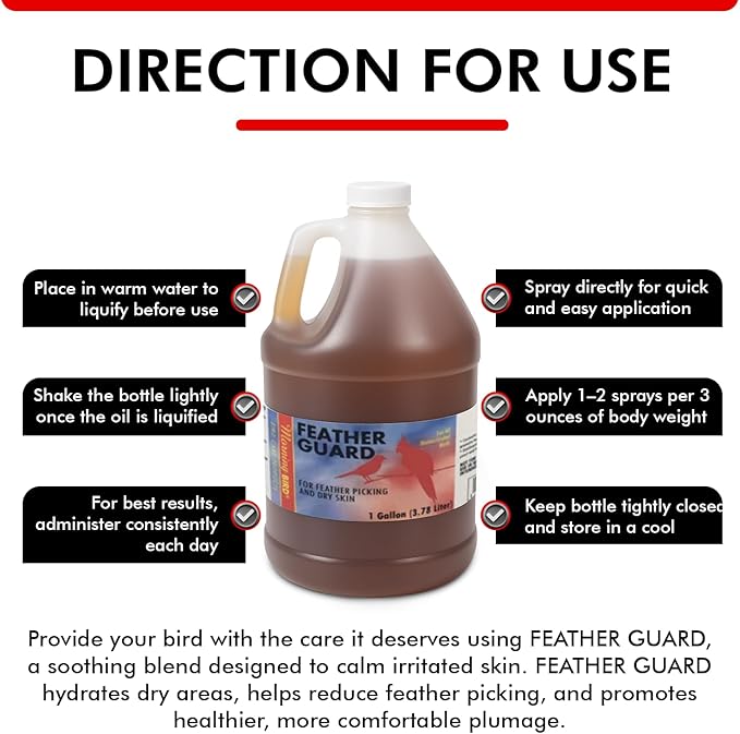 Morning Bird Feather Guard Spray for Birds 1 Gallon Refill – Soothes Irritation & Itchy Skin – Reduces Feather Picking – Promotes Healing & Feather Growth – Safe Daily Skin Care Formula