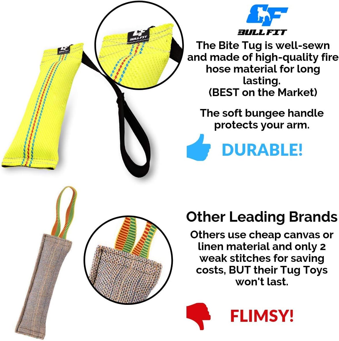 Bungee Dog Bite Tug Toy - Ideal for Fun Interactive Play, Tug of War & Puppy Training - Tough, Durable Pull Toys for Medium to Large Dogs - Safe Fire Hose Dog Tugger with Strong Handle - Handmade