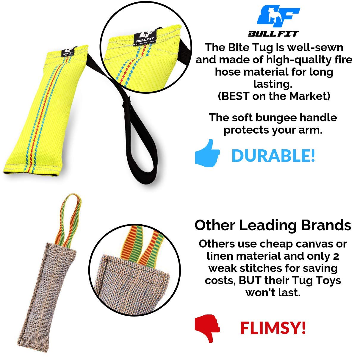 Bungee Dog Bite Tug Toy - Ideal for Fun Interactive Play, Tug of War & Puppy Training - Tough, Durable Pull Toys for Medium to Large Dogs - Safe Fire Hose Dog Tugger with Strong Handle - Handmade
