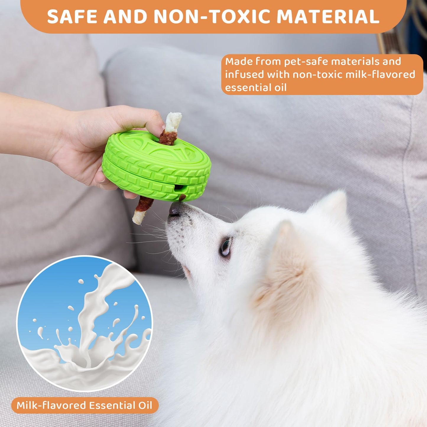 DFQ Tough Tire Chew Toy for Dogs,Interactive Treat Dispenser with Licking Zone and Stick Slot,Built for Power Chewers and Boredom Relief