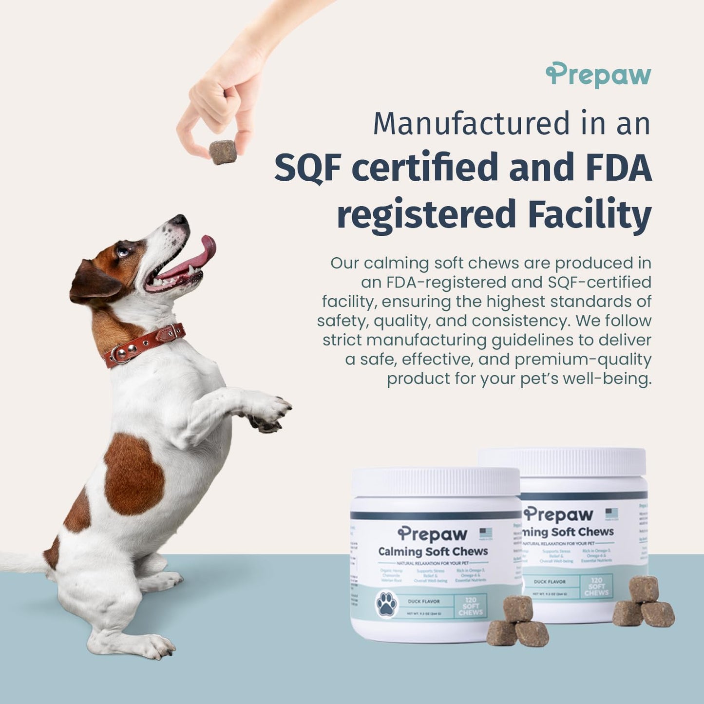 Prepaw Calming Hemp Soft Chews for Dogs - Natural Calming Treats with Organic Hemp Seed Oil, Chamomile, Valerian Root & Passion Flower - Anxiety & Stress Relief Bites | USA Made, 120 Soft Chews