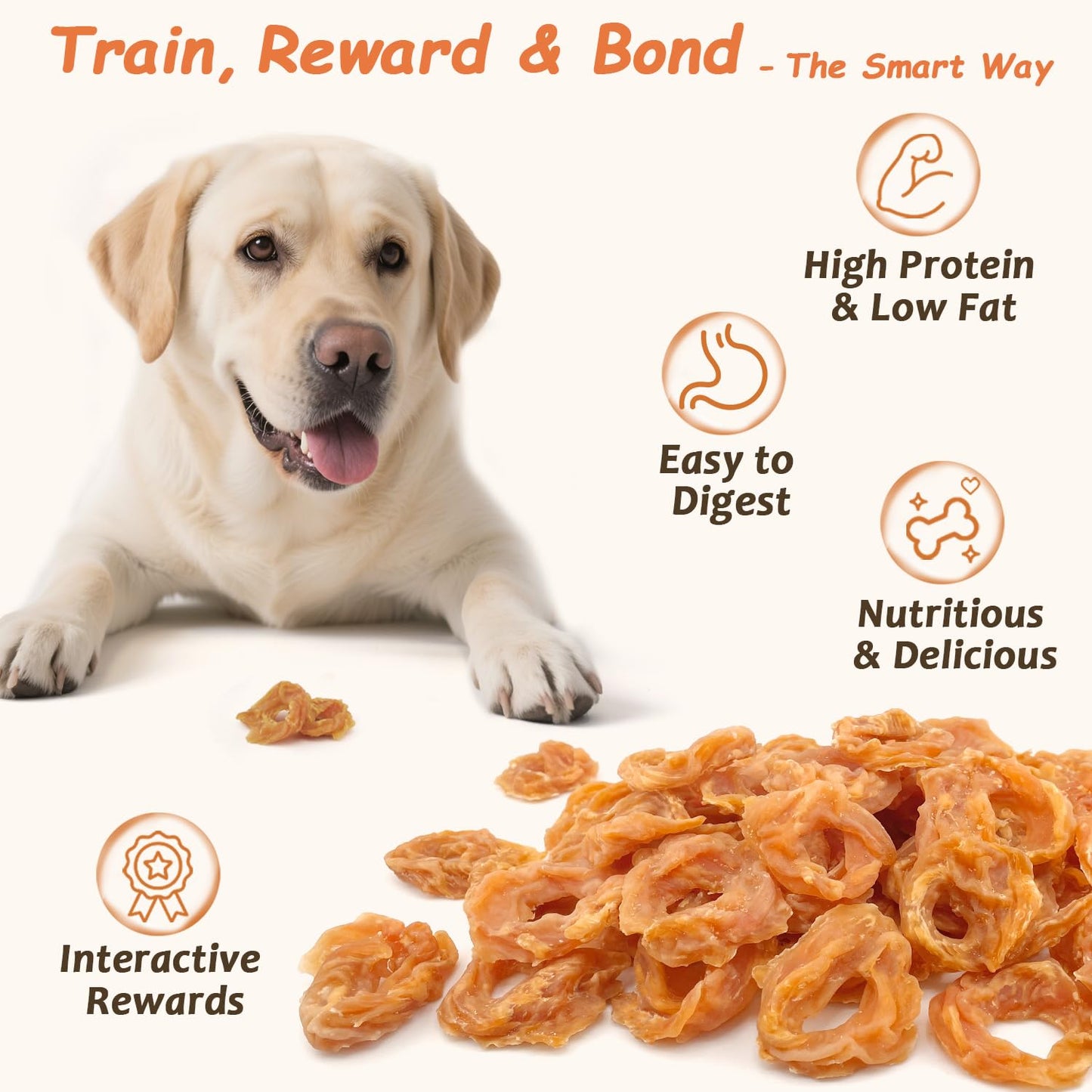 PETPURO Chicken Rings Dog Treats, Real Chicken Jerky Rawhide-Free Soft Chews, Natural High Protein Limited Ingredient Training Snacks for Small Medium Large Dogs, 10.6oz