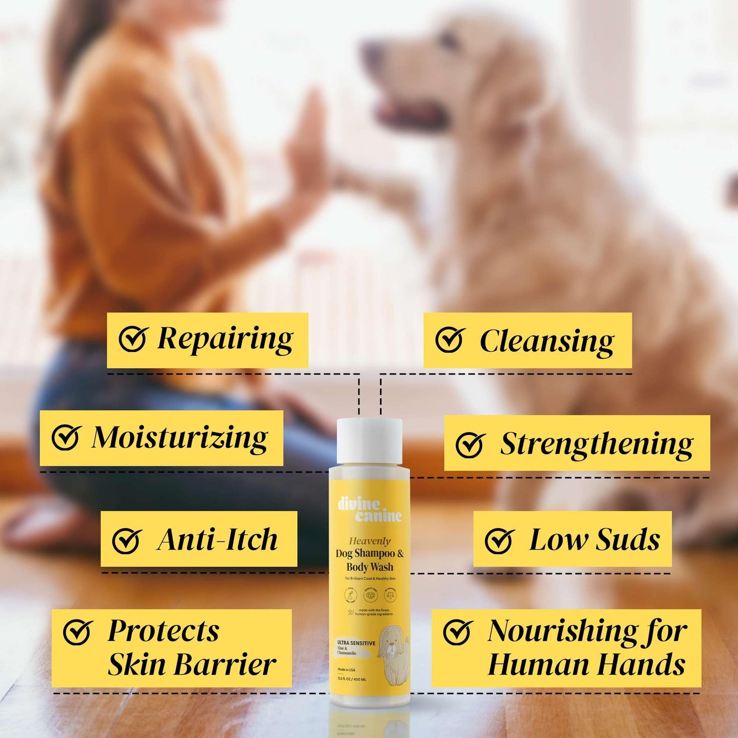 Dog Shampoo and Body Wash - 13.5 Fl Oz of Ultra Sensitive Dog Wash - Made with Aloe and Chamomile for a Healthy Skin and Coat - Made in The USA