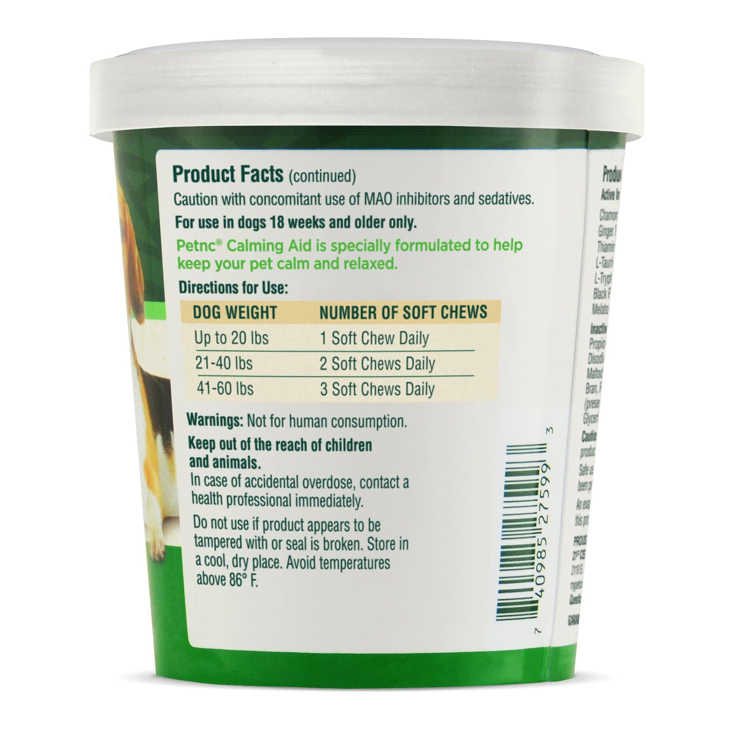 Petnc Natural Care Calming Aid Soft Chews for Dogs (120 Count), For Dogs of All Sizes, Helps Promote Calmness & Relaxation, Calming Chews for Travel, Grooming, & Separation Support, Liver Flavor