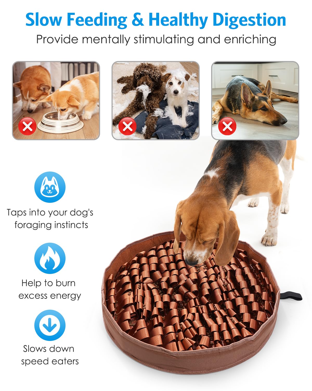 AMIR Slow Feeder Mat for Dogs – Dog Food Mat Anti-Gobble Mat to Relieve Boredom, Anxiety & Stress, Snuffle Mat for Dogs Works for All Dog Breeds, Sizes & Ages