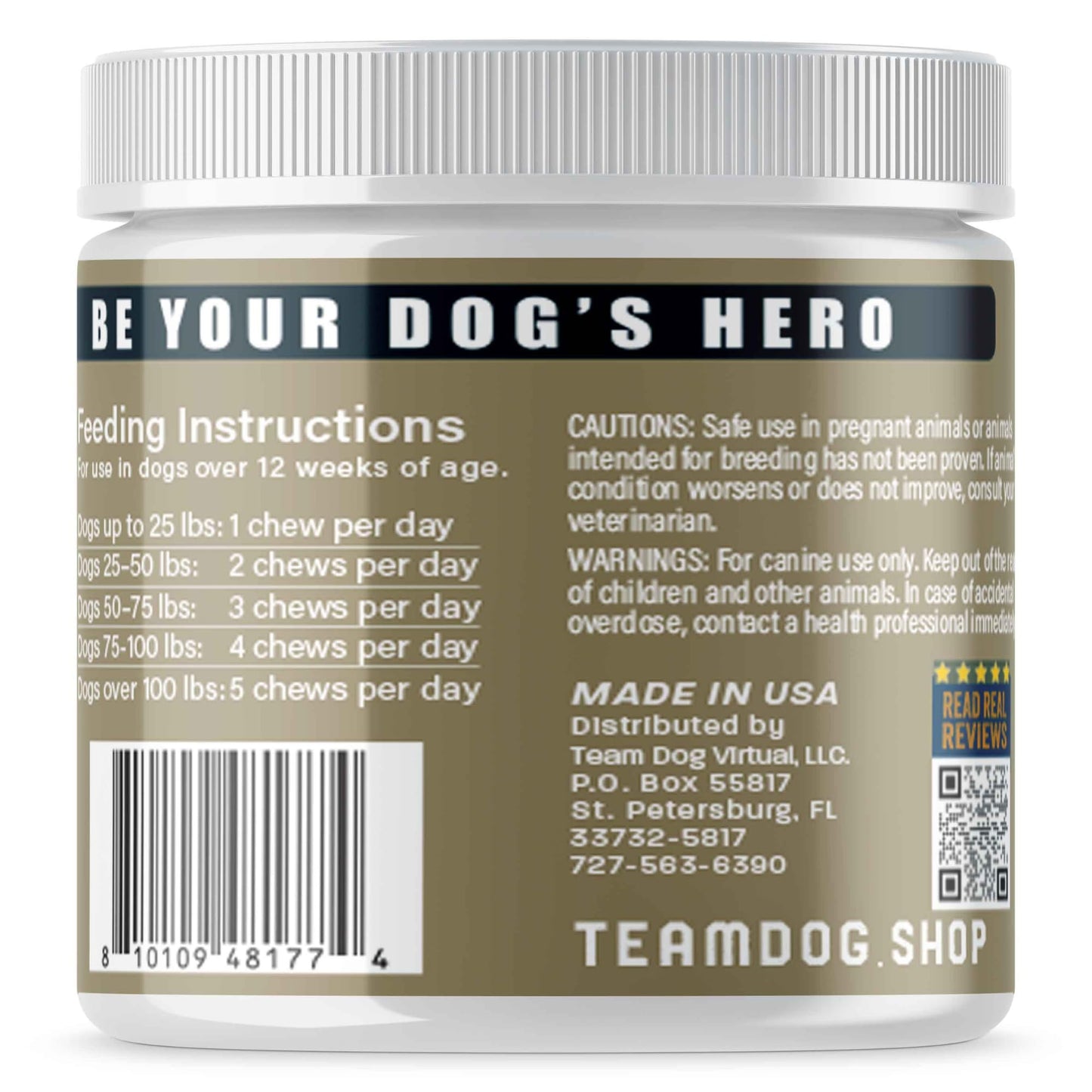 TEAM DOG Hip and Joint Chews for Dogs | Arthritis & Joint Support Supplements for Dogs | MSM, Chondroitin & Glucosamine | Small, Medium & Large Breed | Chicken, Duck & Pea Flavor | 120 Count