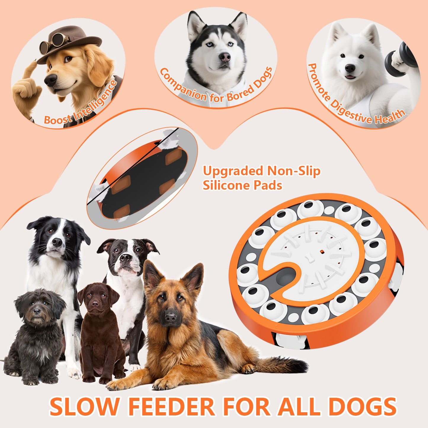 Dog Puzzle Toy, Level 3 in 1 Brain Mental Stimulation Dog Puzzles for Smart Dogs, Interactive Treat Dispenser Cognitive Enrichment Toys Puppy Puzzle Game for Mind Boredom-13.31"x13.31" Orange