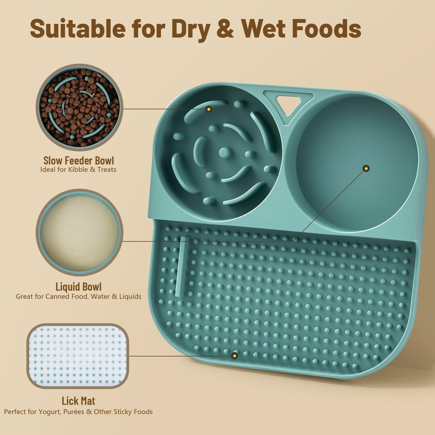 Hyefiomo Slow Feeder Snack Bowl & Lick Mat for Dogs & Cats – Non-Slip, Food-Grade Silicone Treat Bowl Combo for Small Breeds – Perfect for Treats, Snacks & Portion Control, Includes Scraper & Brush