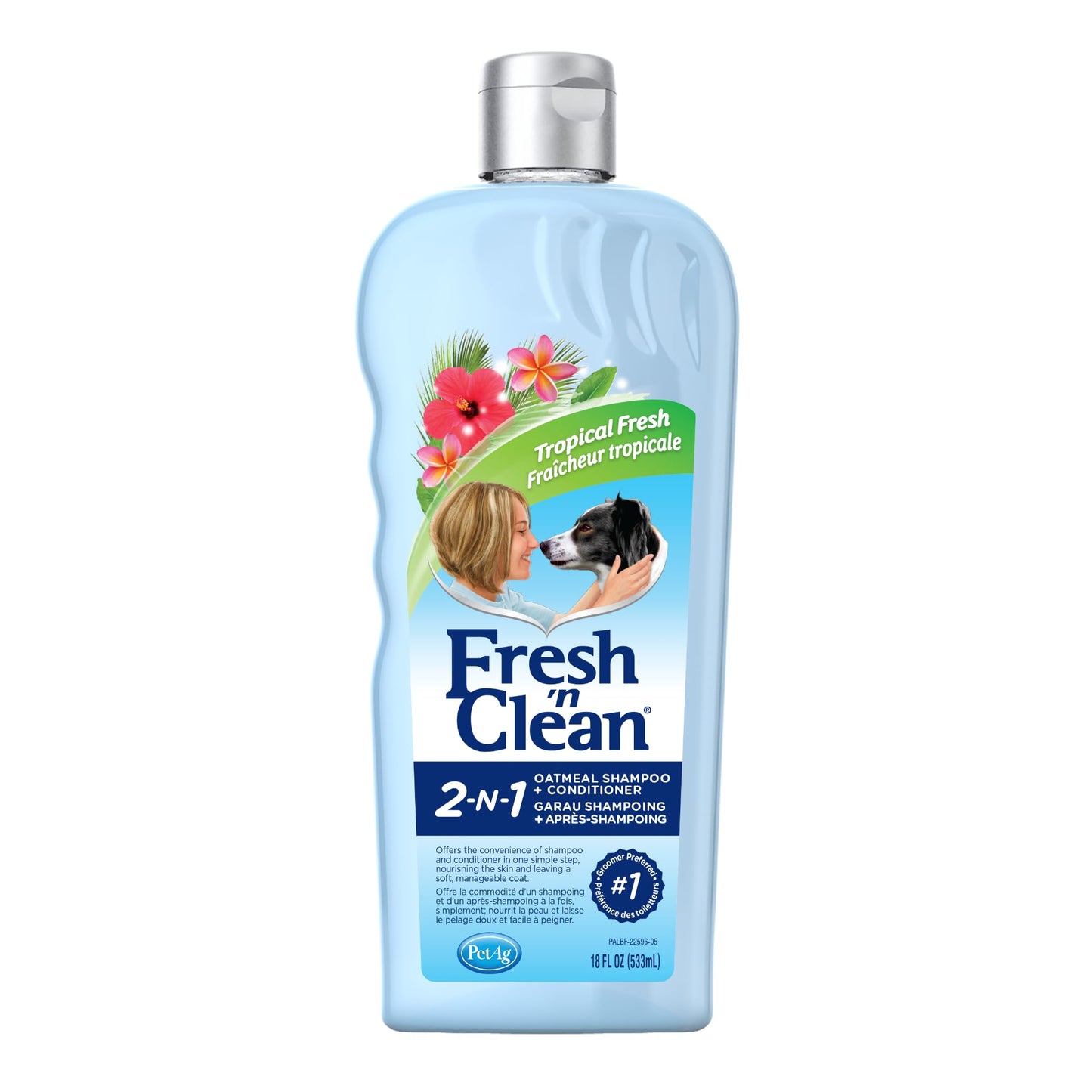 PetAg Fresh ’n Clean 2-N-1 Oatmeal Conditioning Shampoo, Tropical Scent - 18 oz - Moisturizes with Vitamin E & Aloe Vera - Strengthens & Repairs Coats - Soap Free