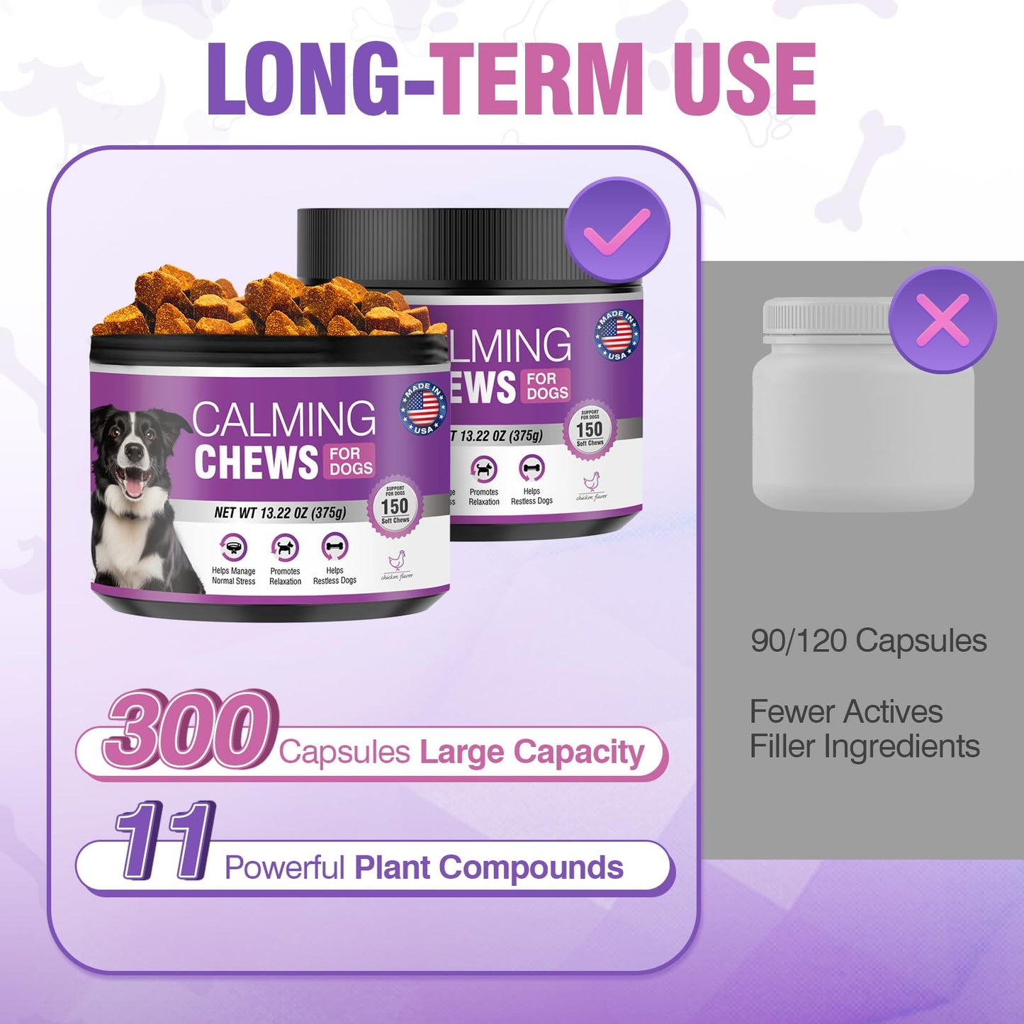 Hemp Calming Chews for Dogs 300 Calming Dog Anxiety and Stress Relief Treats Calm Bites Hemp Oil Sedative for Puppy Sleep Aid Melatonin Fireworks Noise, Thunder, Barking, Vet Visit (Chicken Flavor)