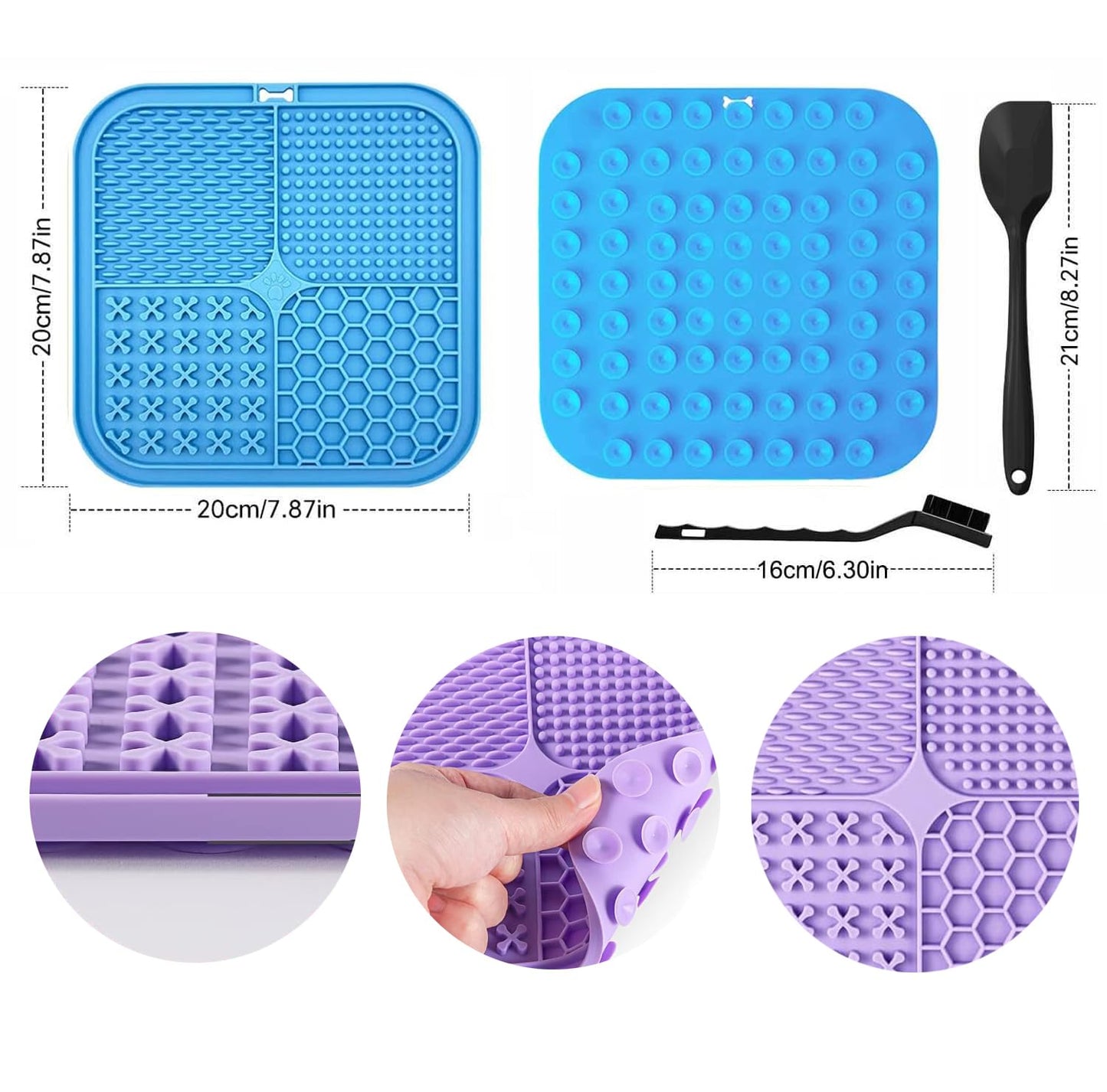 AUSINCERE Lick Mat for Dogs and Cats, 7.9inch Licking Pad with Suction Cups, Slow Feeder Pet Bowls for Training and Bathing Grooming Large 4Pack