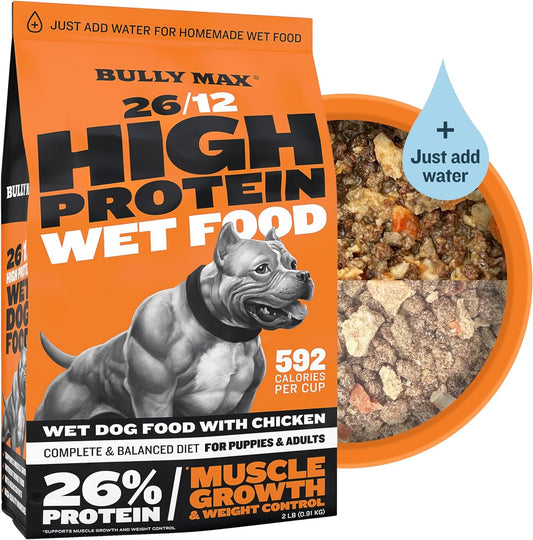Bully Max Wet Dog Food for Adults & Puppies - Dehydrated High Protein Instant Fresh Soft Dog Food with Chicken - Healthy Muscle Growth for Small & Large Breeds - 4 Dry Pounds (Makes 11 lbs. Wet Food)