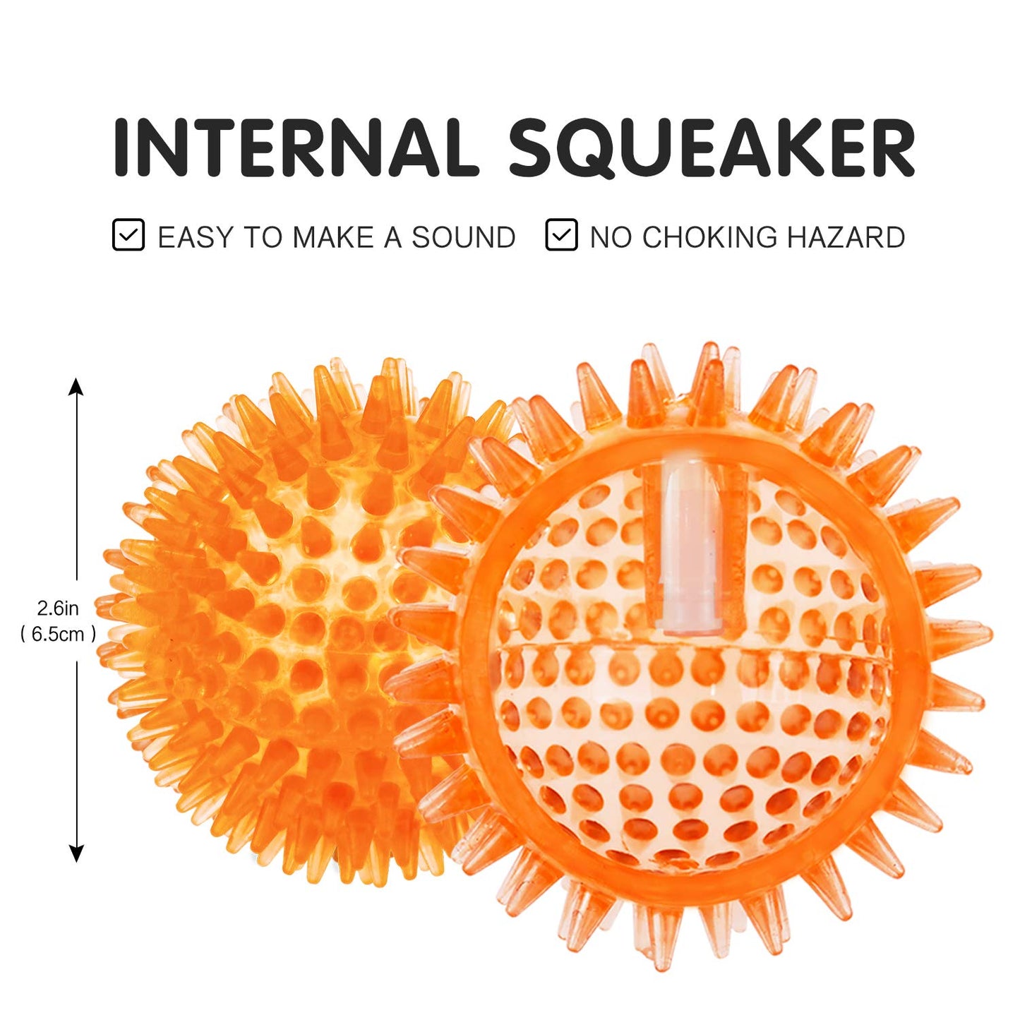 SHARLOVY Squeaky Balls for Pet Small Puppy, TPR Fetch Spike Balls for Dogs, Rubber 6 Pack Bright Colors Chew Teething Dog Toys