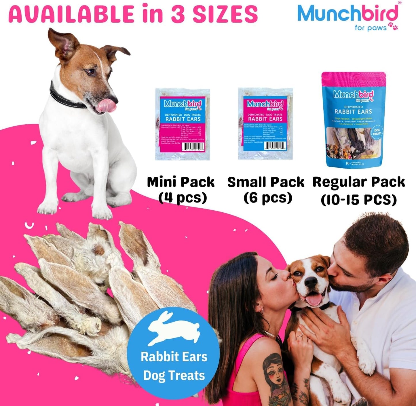 Munchbird Dehydrated Rabbit Ears for Dogs (Small Pack - 6pcs)