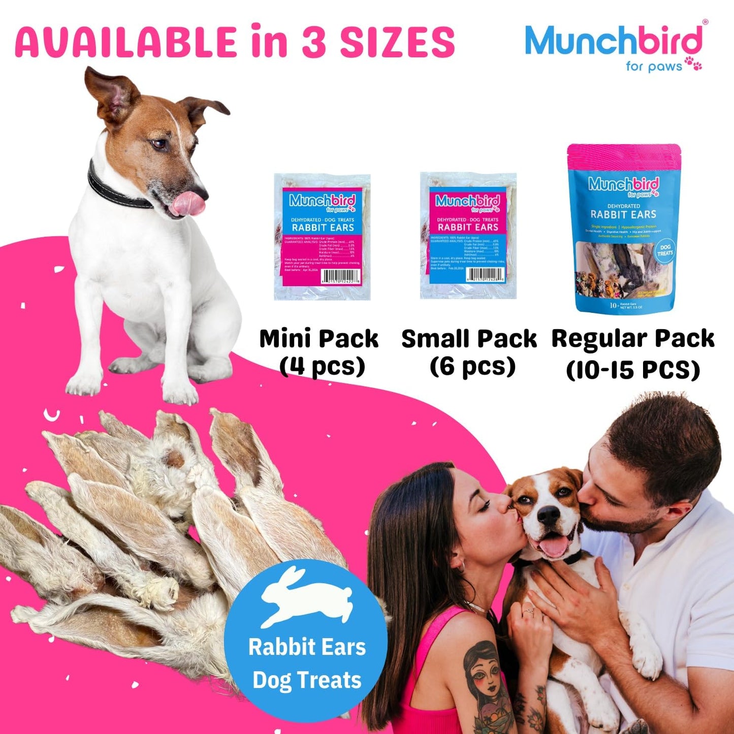 Munchbird Dehydrated Rabbit Ears for Dogs (Small Pack - 6pcs)