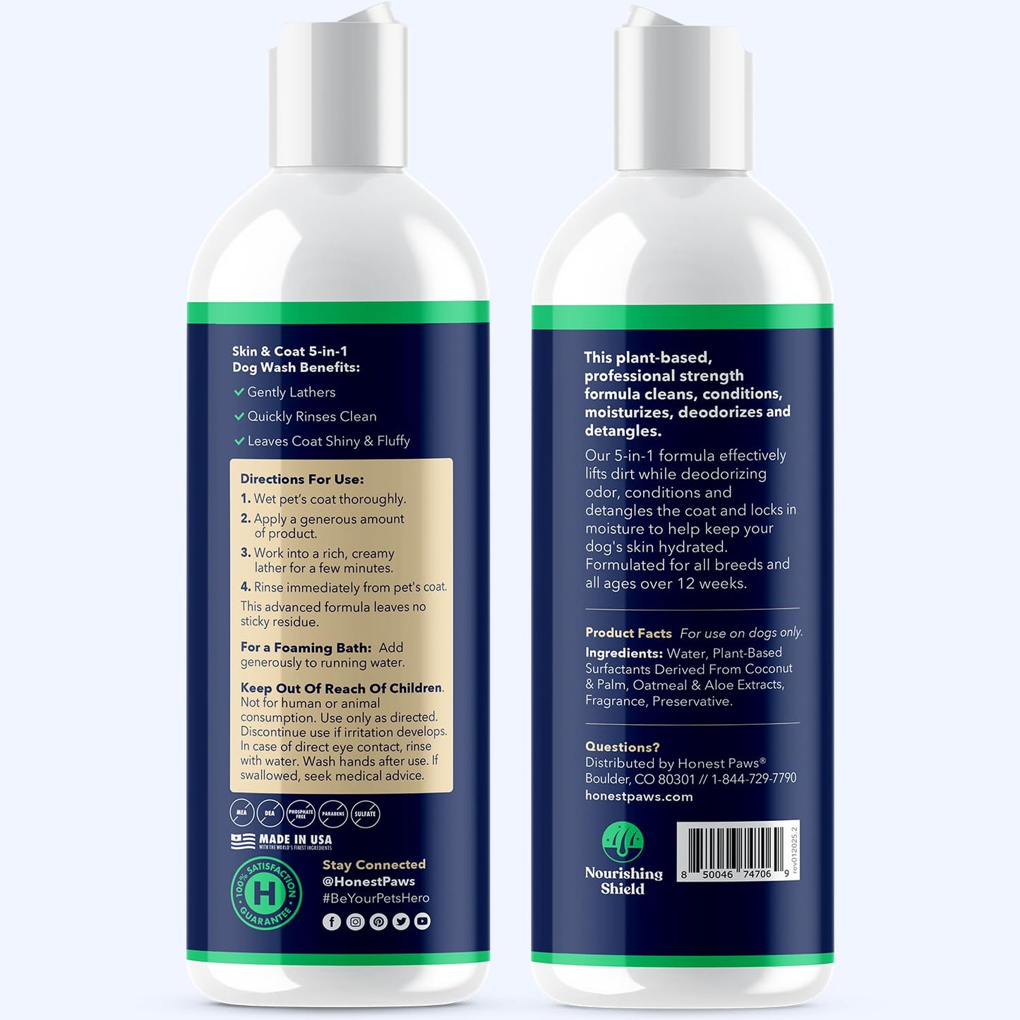 Honest Paws Dog Shampoo and Conditioner - Premium Dog Wash for Allergies and Dry, Itchy, Moisturizing for Sensitive Skin - Sulfate Free, Plant Based, All Natural - Oatmeal & Aloe -16 Fl Oz