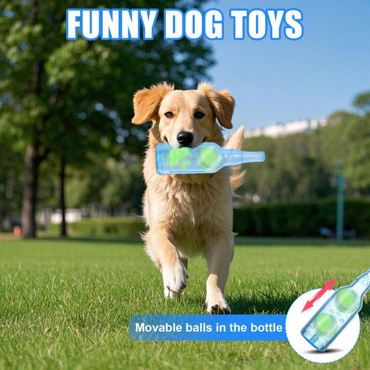 Water Bottle Dog Toy, Tennis Ball in a Bottle Dog Toy, Cute Squeaky Chew Toy for Dogs, Floating Crunchnplay Interactive Fetch Toy Bottle for Small Dogs Exercise and Accompany (Blue)