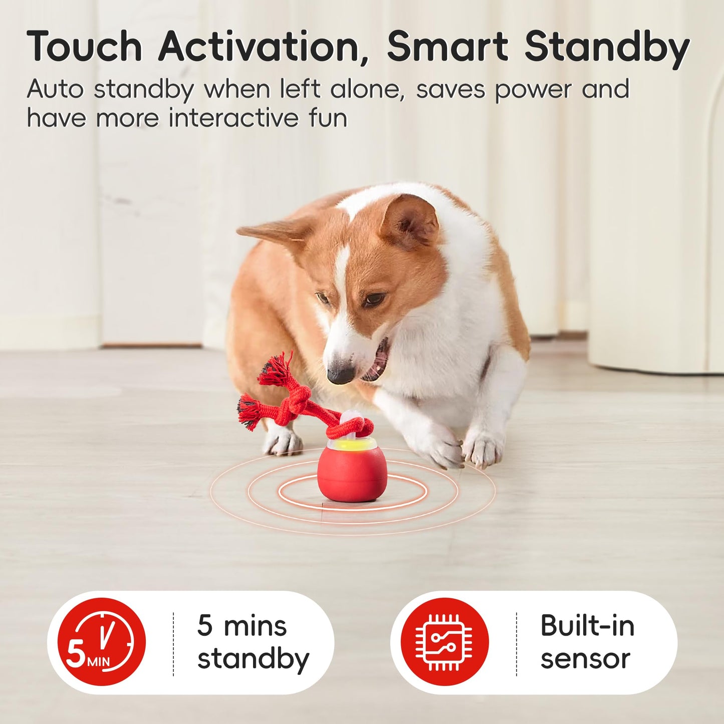 Potaroma Interactive Dog Ball Toys Touch Activated, Rechargeable, Squeaky Dog Toy, Moving Wicked Ball for Pup with Rope for Medium Small Dogs Puppy Dark Red
