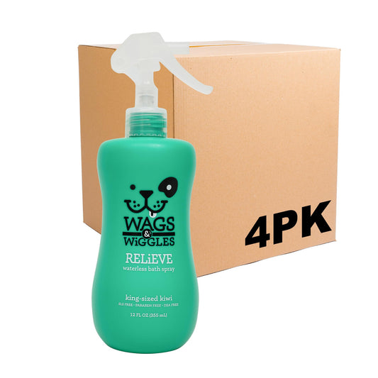 Wags & Wiggles Relieve Anti-Itch Spray for Dogs | Waterless Dry Shampoo for Dogs with Dry, Itchy, Or Sensitive Skin | Kiwi Scent Your Dog Will Love, Anti-Itch Spray - Kiwi, 12 Ounces - 4 Pack