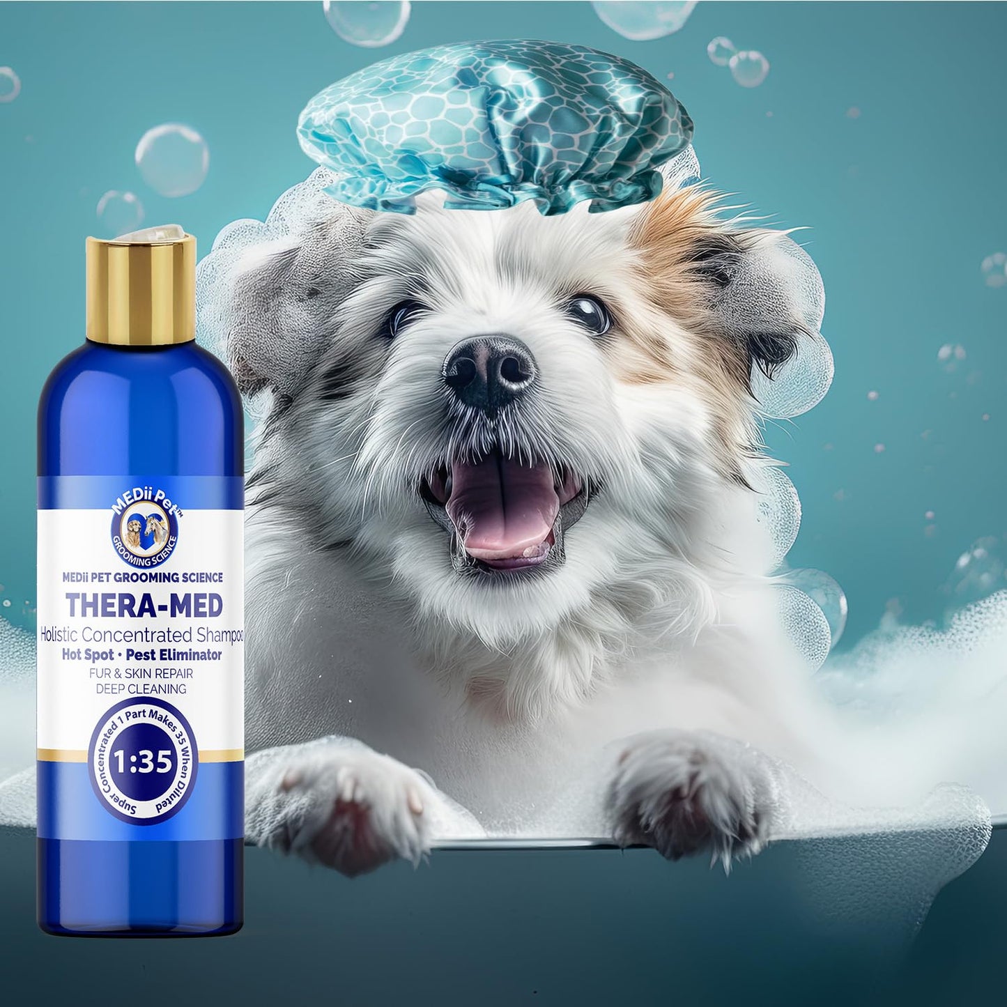 Medii Pet THERA-MED Hypoallergenic Dog Shampoo - Natural Scent, Easy Rinse, Medicated Itch Relief, Vet-Grade Quality - 16 Oz Makes 4 Gallons - for Sensitive Dogs - Trusted Grooming Solution