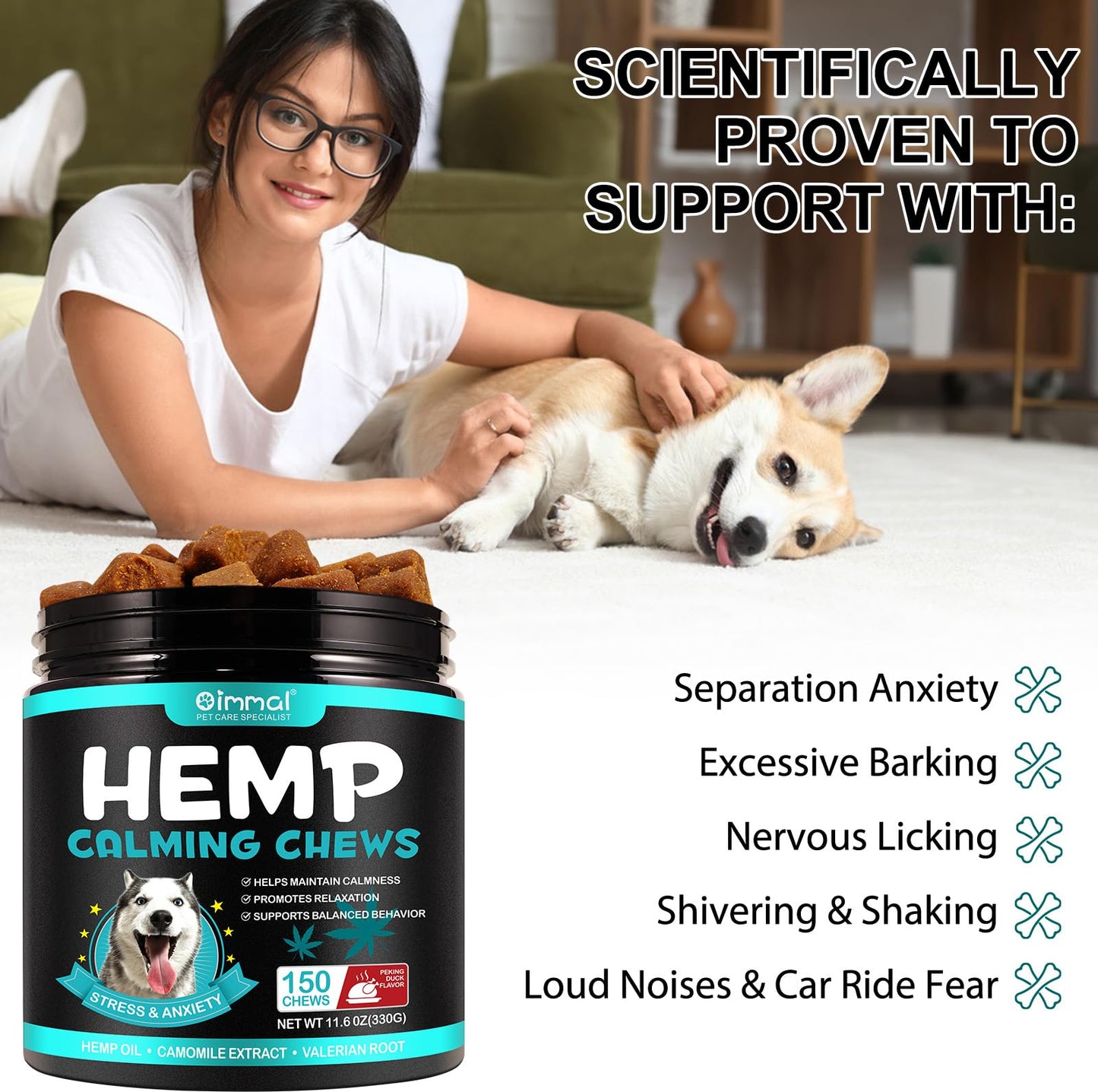 Hemp Calming Chews for Dogs 150 Count (11.6 oz), Dog Calming Treats, Helps with Dog Anxiety, Separation, Barking, Stress Relief, Melatonin for Dogs, Sleep Calming Aid, for All Breeds & Sizes