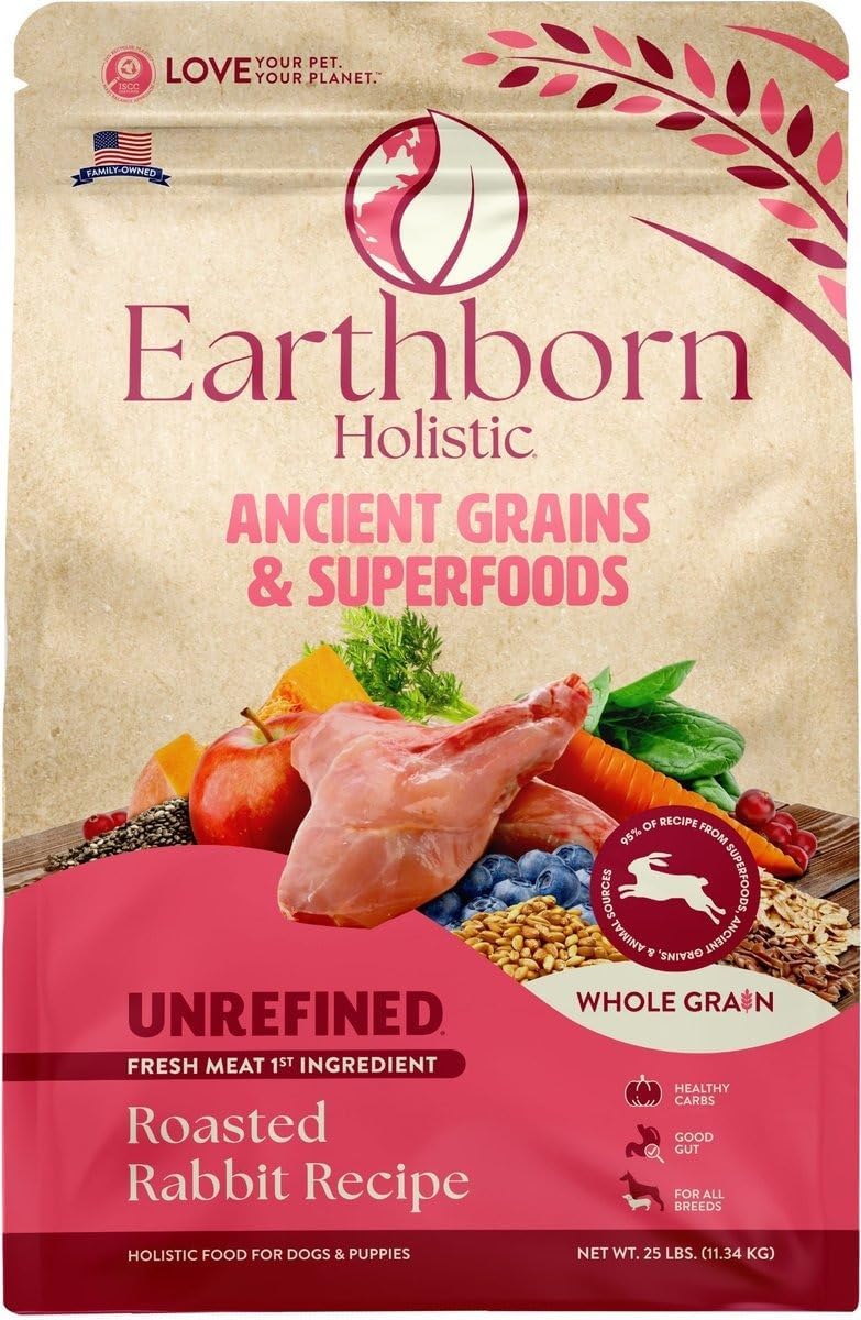 Earthborn Holistic Unrefined Roasted Rabbit with Ancient Grains & Superfoods Dry Food for Dogs & Puppies (4 lb. Bag)