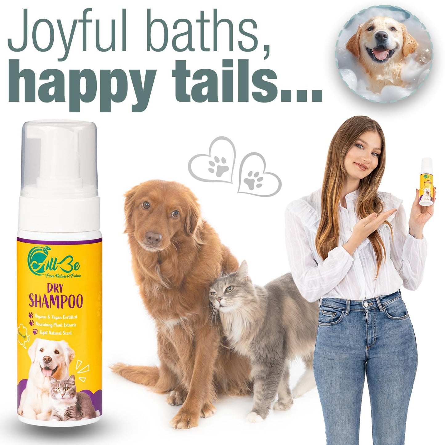 ALLBE Waterless Dry Shampoo for Dogs & Cats, No Rinse Waterless Cat & Dog Shampoo, for Sensitive Skin, Itch Control, No Dog Wash, Deep Cleans & Conditions, Anti-Shedding Pet Care for Smelly Dogs, 5 Oz