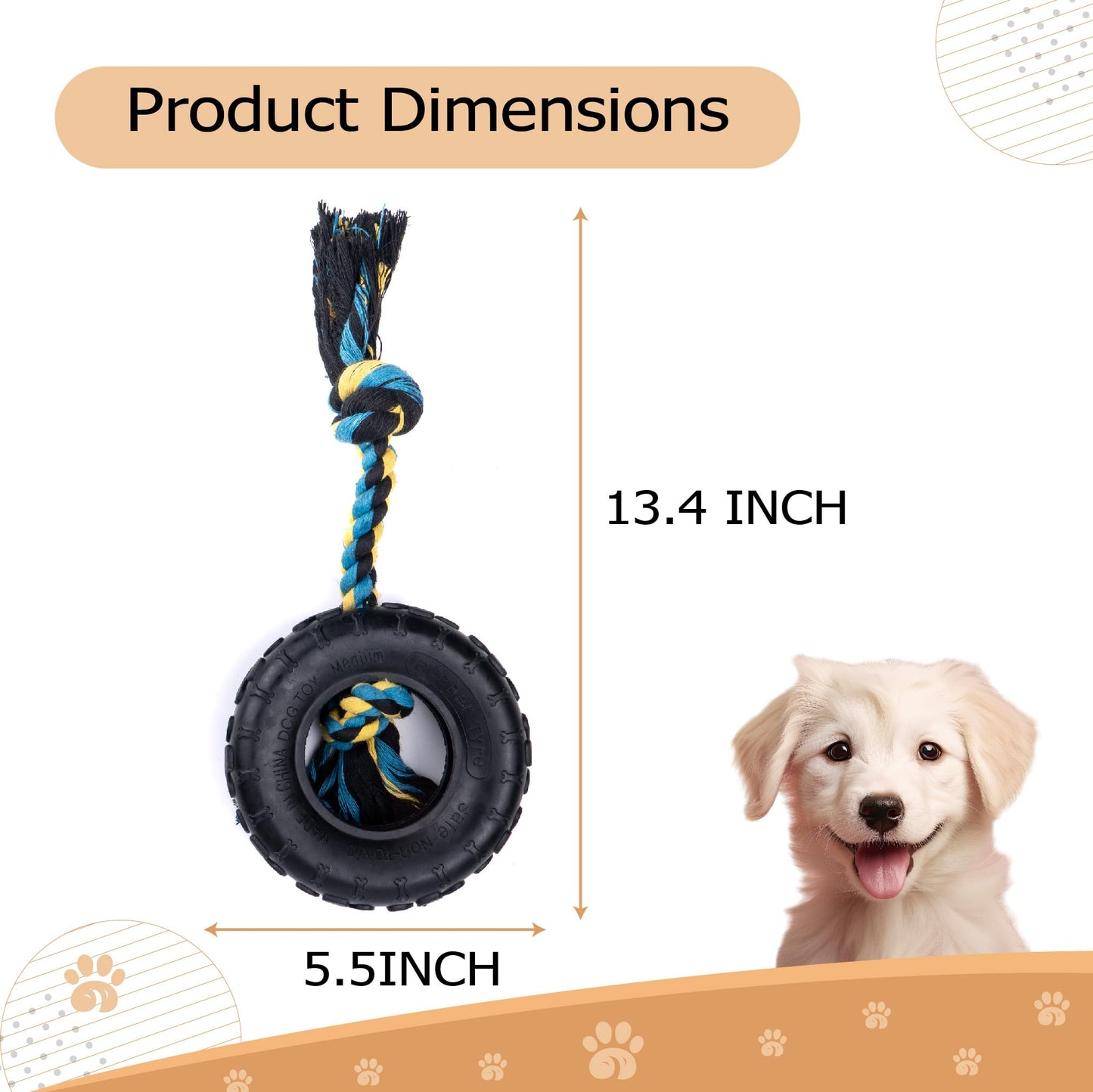 Wagably Tire Dog Toy with Cotton-Poly Rope - Rubber Toy for Extreme Chewers - Interactive Fun Play for Aggressive Chewers for Medium and Large Dogs - Safe and Durable Rope Tug Chew Toy for All Breeds