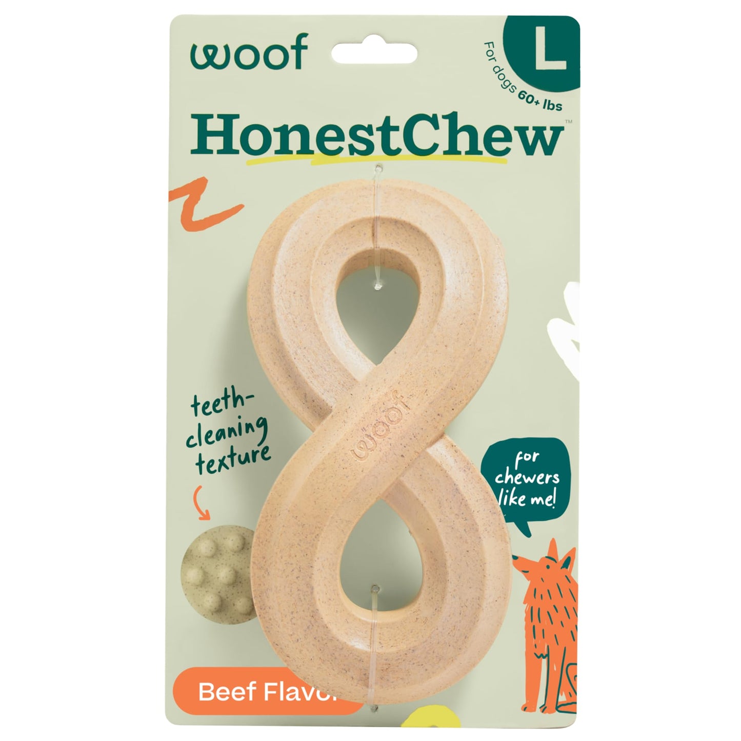 WOOF HonestChew Dog Toy Infinity - Durable Dog Chews - Made with Plant-Based Ingredients - Splinter-Resistant - Great for German Shepherds and Pit Bulls - Large