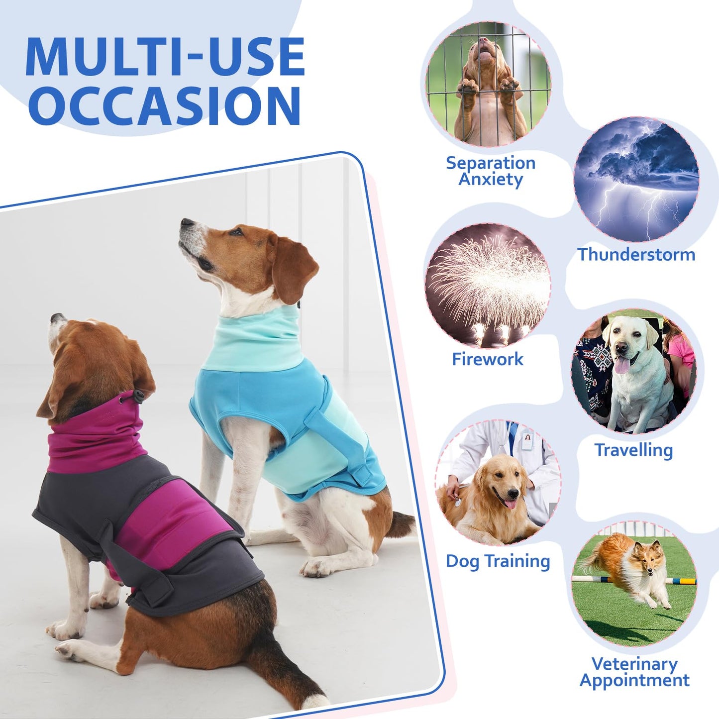 Dog Anxiety Jacket,Adjustable Calming Jacket for Small Breeds,Sleeveless & Lightweight, High Neck Wraps Head & Ears for Fireworks, Anti-Anxiety Shirt for French Bulldogs,Blue-M
