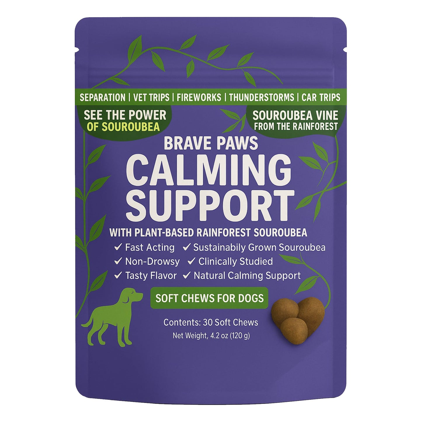 Dog Calming Chews - Anxiety Relief Treats - Calming Chews for Dogs with Natural Souroubea - Calming Treats for Dogs Help Manage Stress and Promote Relaxation, Anxiety Relief for Dogs, Made in the USA